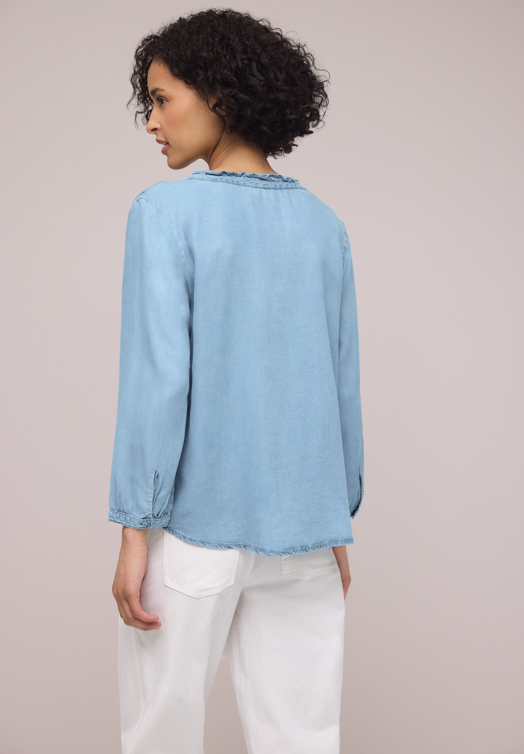 STREET ONE Schlupfbluse 3/4-Arm Bluse mit Split Neck im Denim-Look