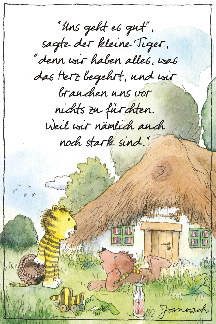 LuckyLinde Wanddekoobjekt »Der kleine Bär und der kleine Tiger vor ihrem Haus«, (1 St.), Exklusive JANOSCH Kindermotive, Stahlschild