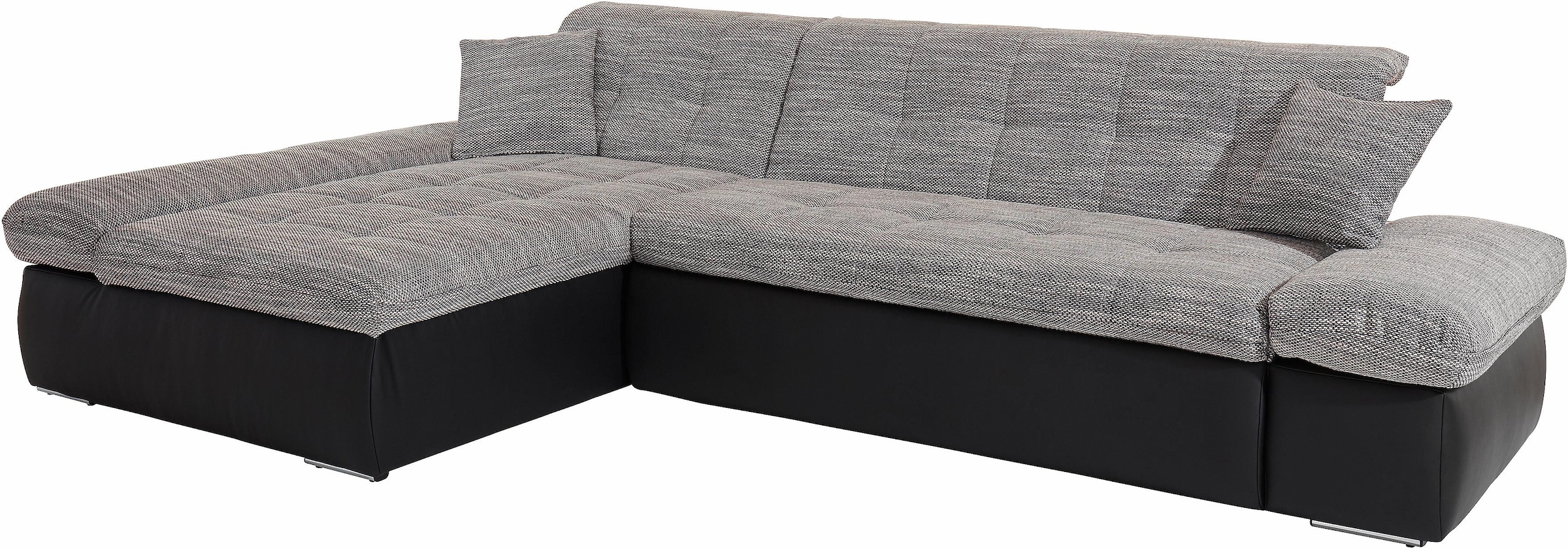 DOMO collection Ecksofa »Moric, L-Form, XXL-Sofa - Breite 300cm«, wahlweise mit Bettfunktion und Armteilverstellung, schwarz-weiß-grau