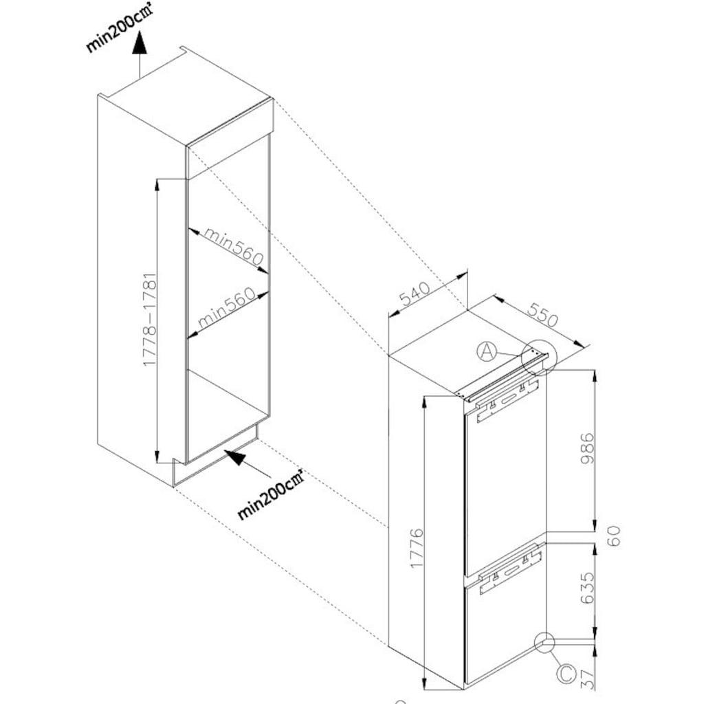 Amica Einbaukühlgefrierkombination »EKGCX 387 901«, EKGCX 387 901, 177,6 cm hoch, 54 cm breit