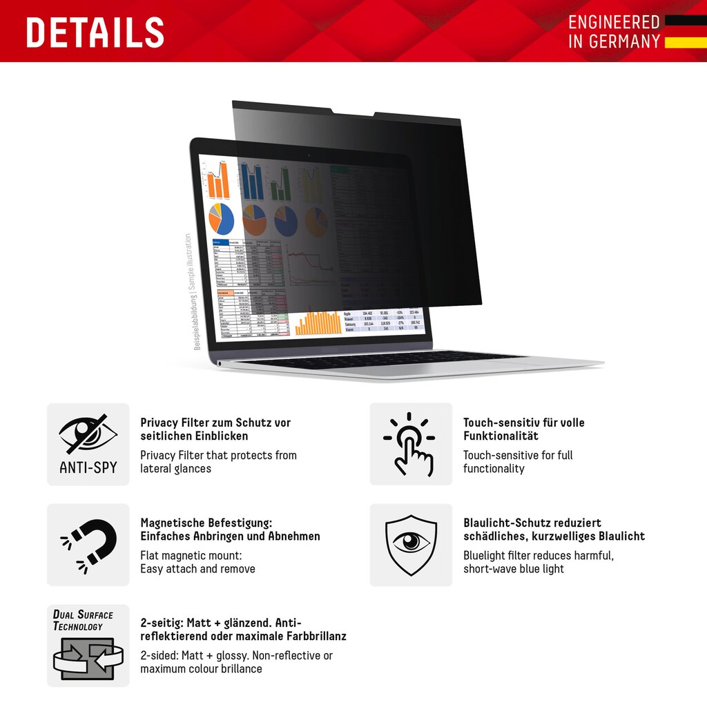 Displex Displayschutzfolie »Privacy Safe Blickschutzfilter«, für Apple MacBook Air 15