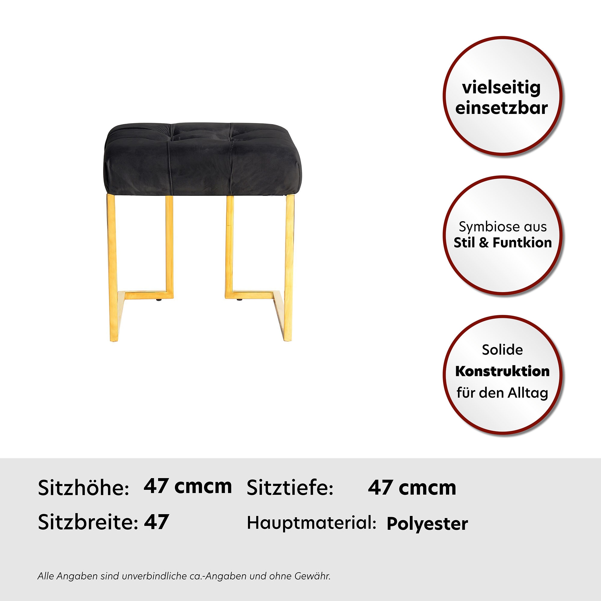 Kayoom Sitzhocker »Hocker Rare, Edler Touch durch goldenes Gestell«, (1 St.), eckig, samtweich, gesteppt, mit Zierknöpfen, Edelstahlgestell