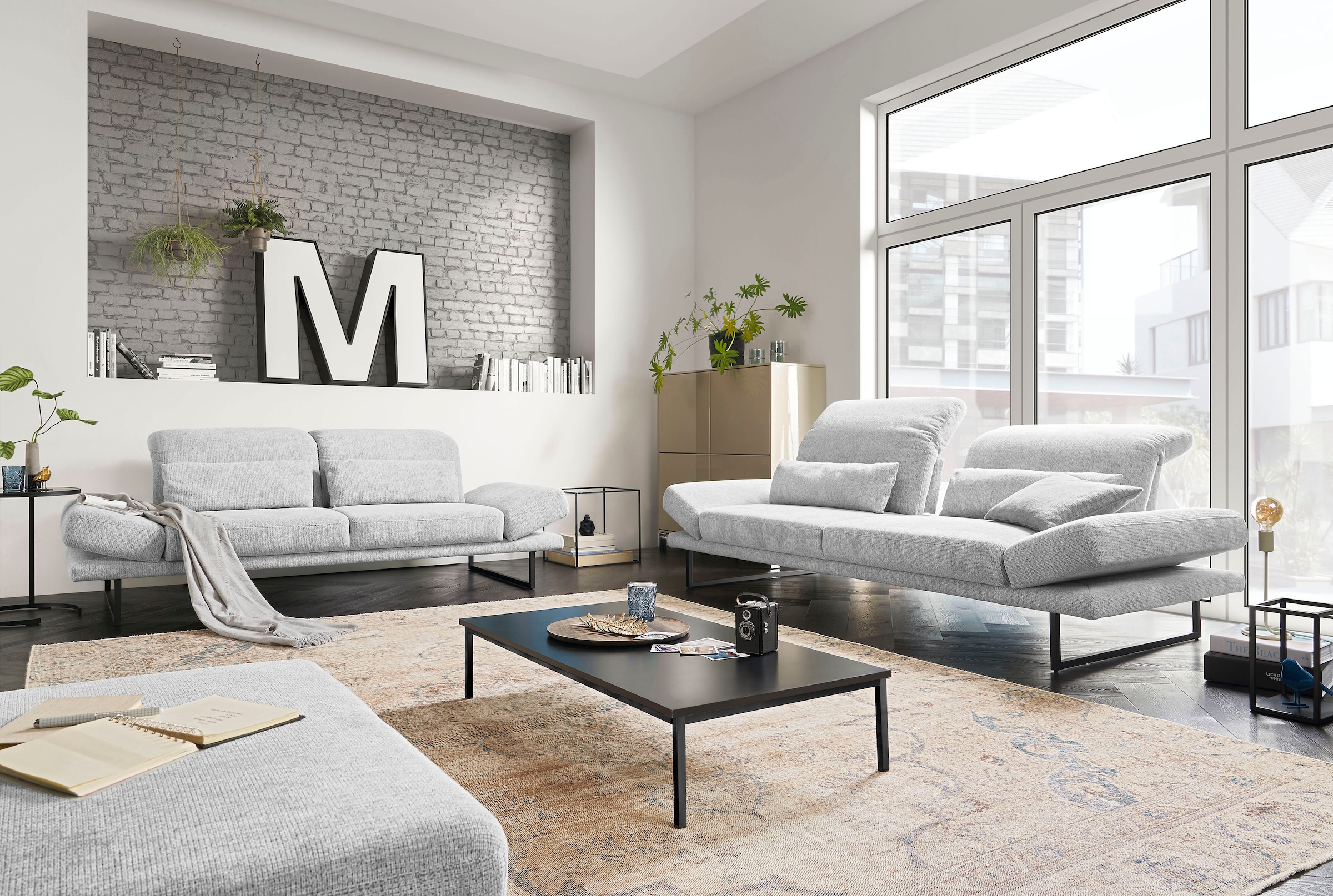 3C Candy 3-Sitzer »Mallow Designsofa mit Komfortfunktionen, modern und bequem,« Verstellbare Armlehne und Kopfteil, manuelle Sitztiefenverstellung