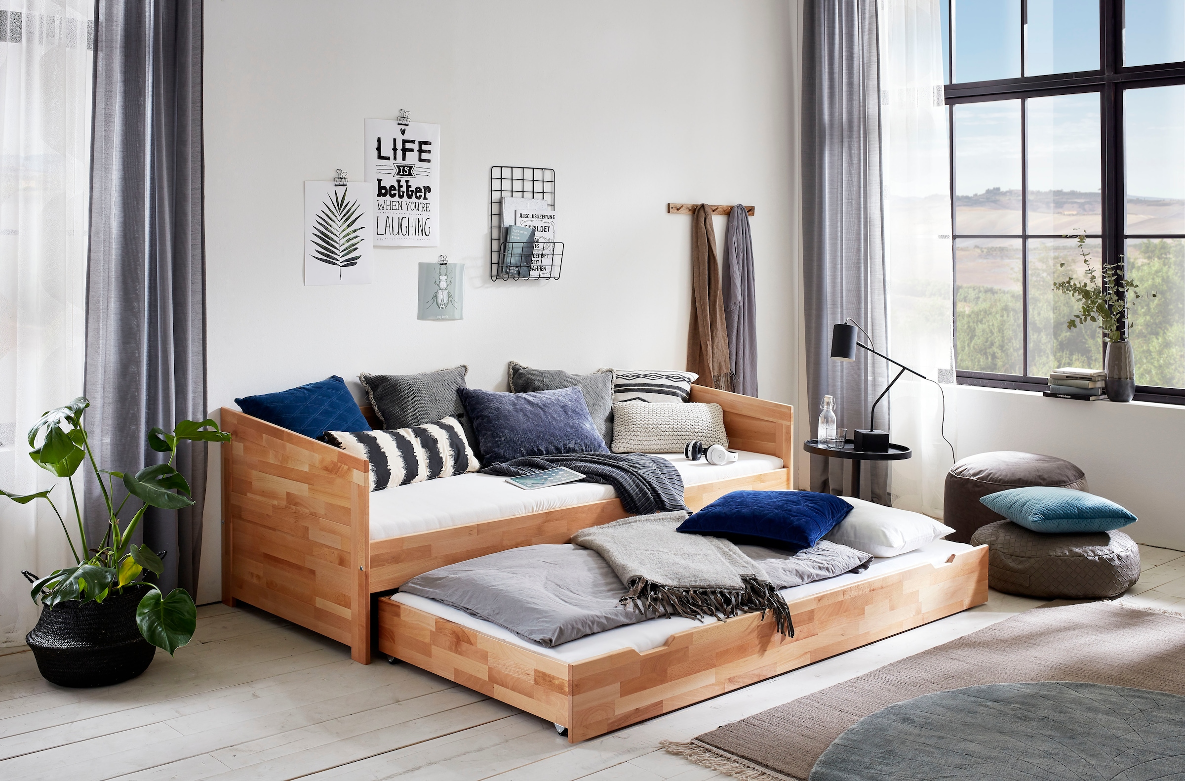 Relita Funktionsbett »Funktionsbett Nina«, Funktionsbett mit Bettschublade, Buche massiv lackiert