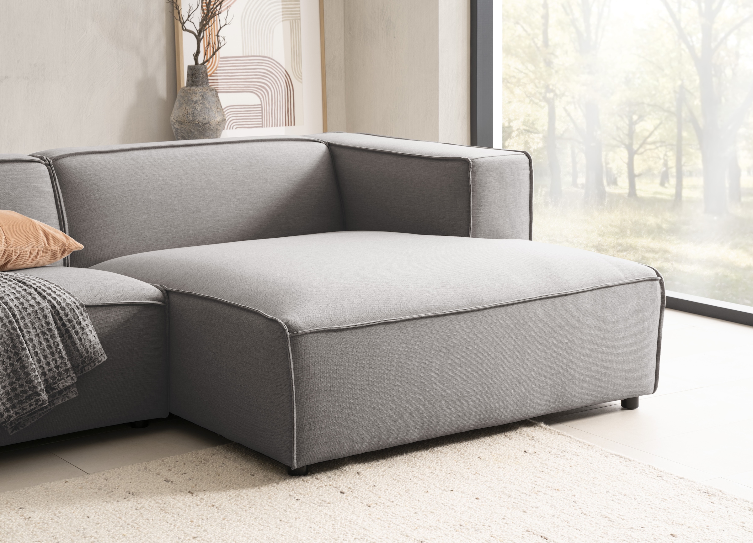 LeGer Home by Lena Gercke Ecksofa »PIARA mit Kedernaht in Cord oder Leinenoptik, moderne Couch in L-Form«, wahlweise Ottomane rechts/links, schwarze Füße, bequemer Sitzkomfort