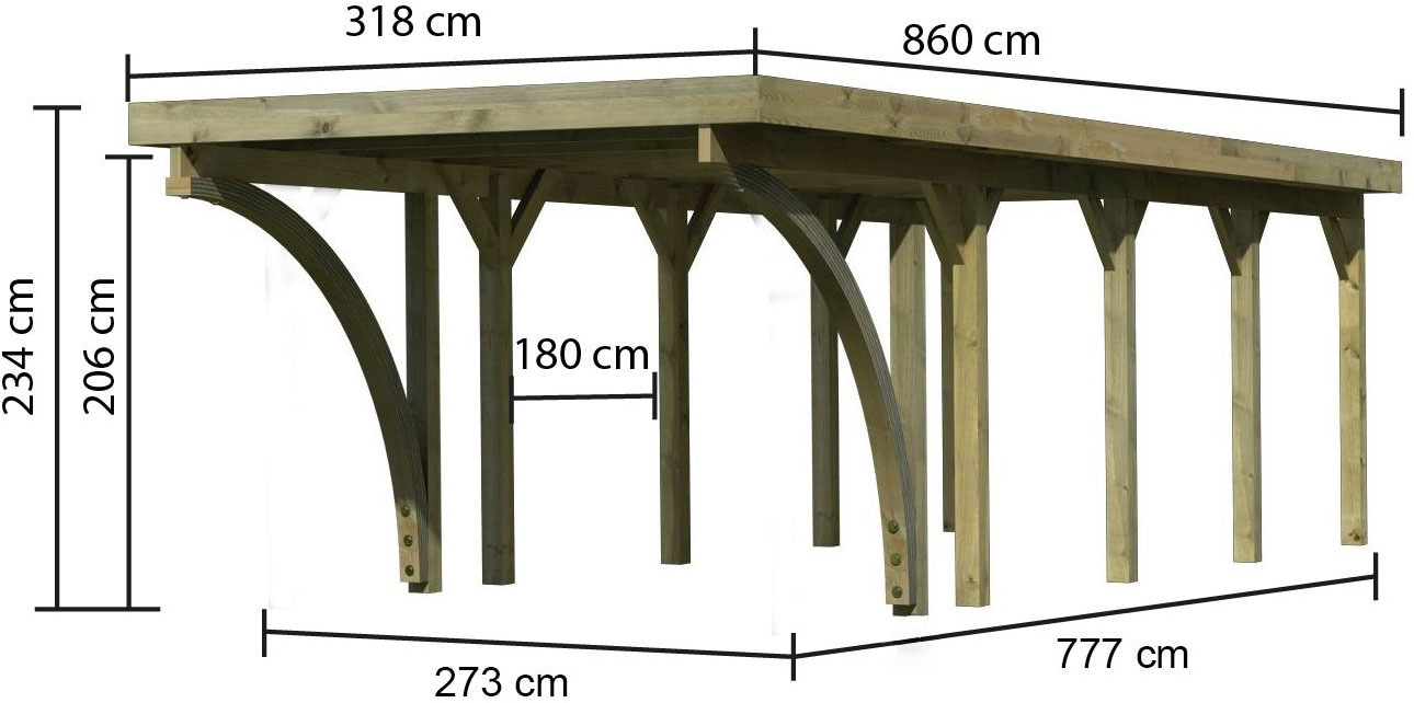Karibu Einzelcarport »»Classic 3 SET« PVC-Dach Variante C, mit zwei Einfahrtsbogen« Massivholz 250 cm KDI aus Masivholz