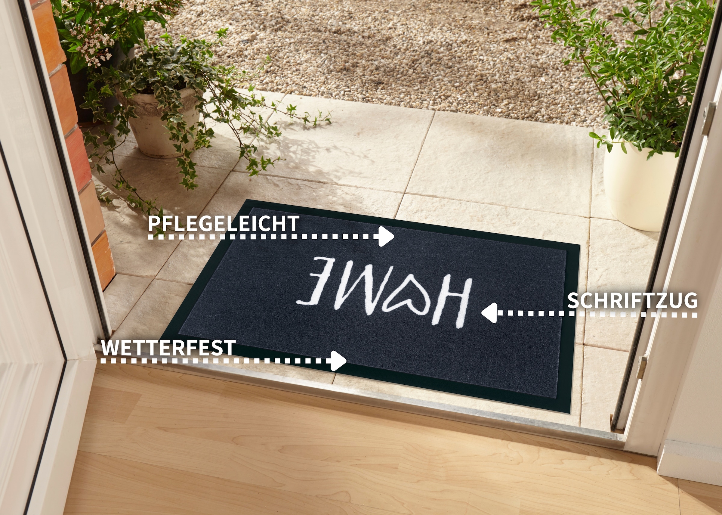 my home Fußmatte »Magne«, rechteckig, 5 mm Höhe, Schmutzfangmatte, Türmatte, In- und Outdoor, Schrift, Läufer, waschbar