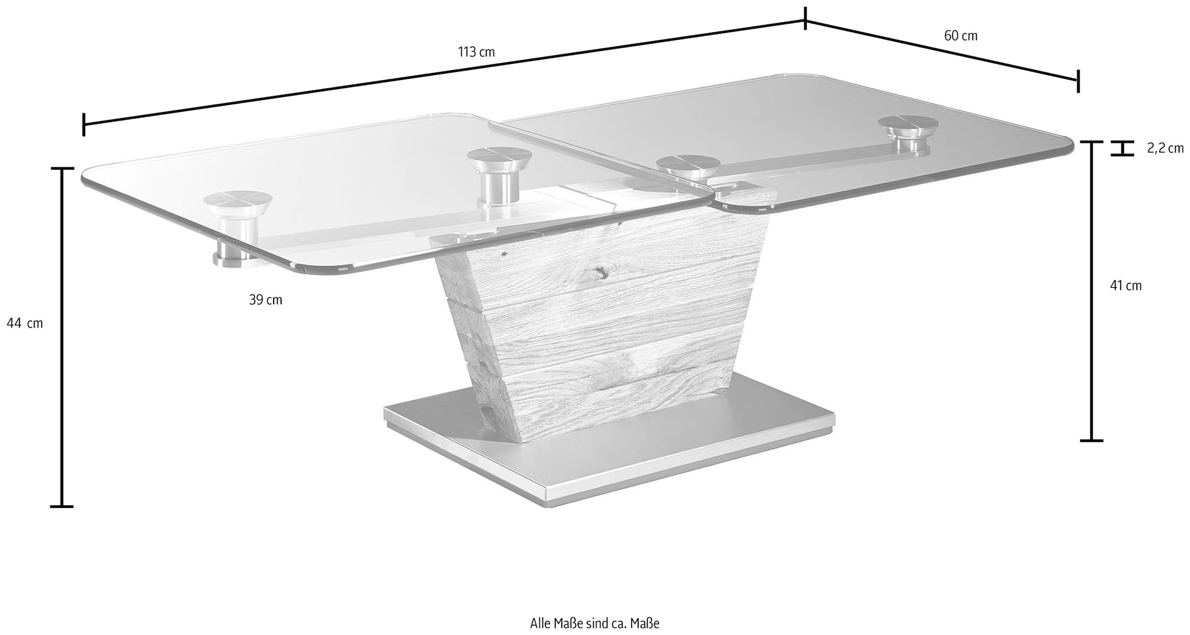 HASSE MÖBEL COLLECTION Couchtisch »7290«, Platten können auf eine Gesamtlänge von 113 cm ausgezogen werden