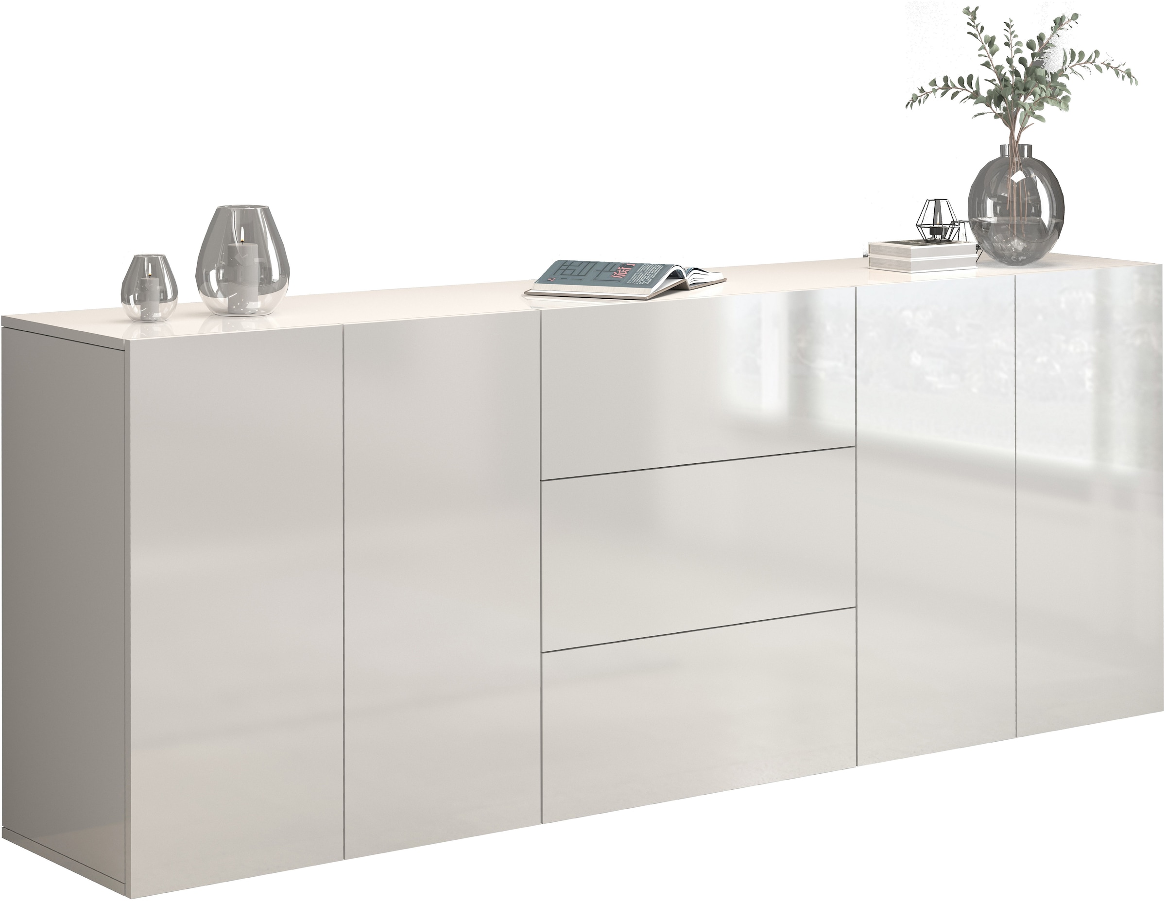 INOSIGN Sideboard »Egypt, Kommode, Schrank, Kredenz, grifflos«, 4 Türen, 3 Schubkästen mit Push-To-Open Funktion, Hochglanz Breite 200