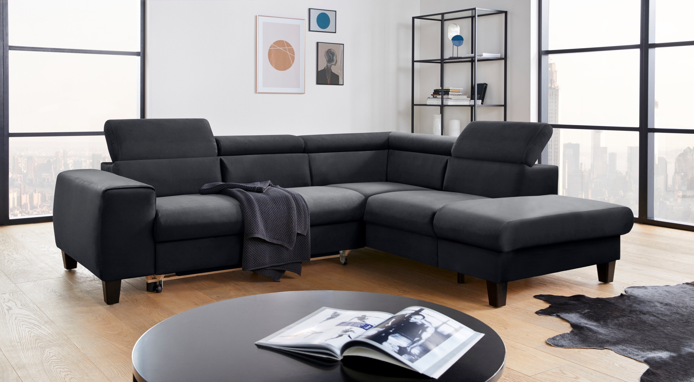 COTTA Polstergarnitur »Morven L-Form«, (Set), Set bestehend aus: Ecksofa mit Kopfteilverstellung & Hocker