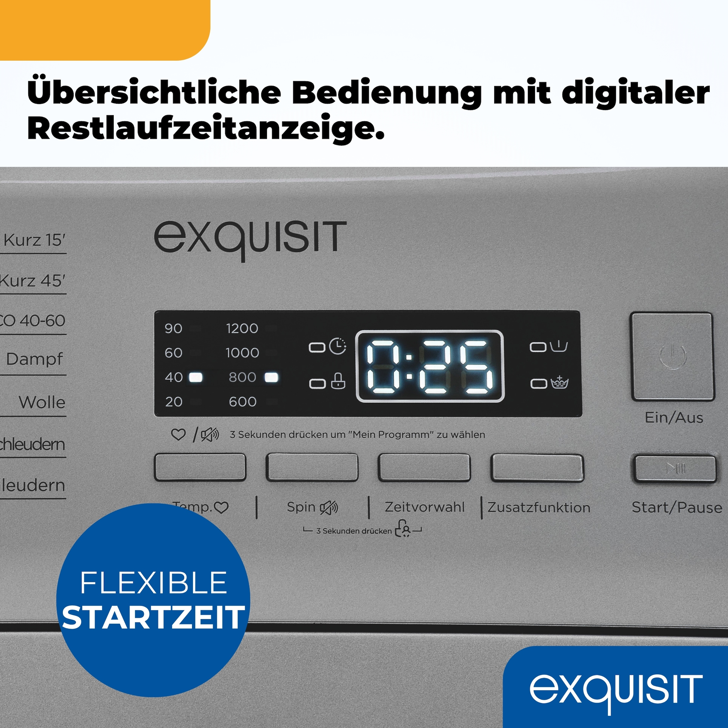 exquisit Waschmaschine »LTO1207-030A silber-dunkel« 7,5 kg 1200 U/min Rückenschonend: bequem von oben zu beladen mit softer Türöffnung