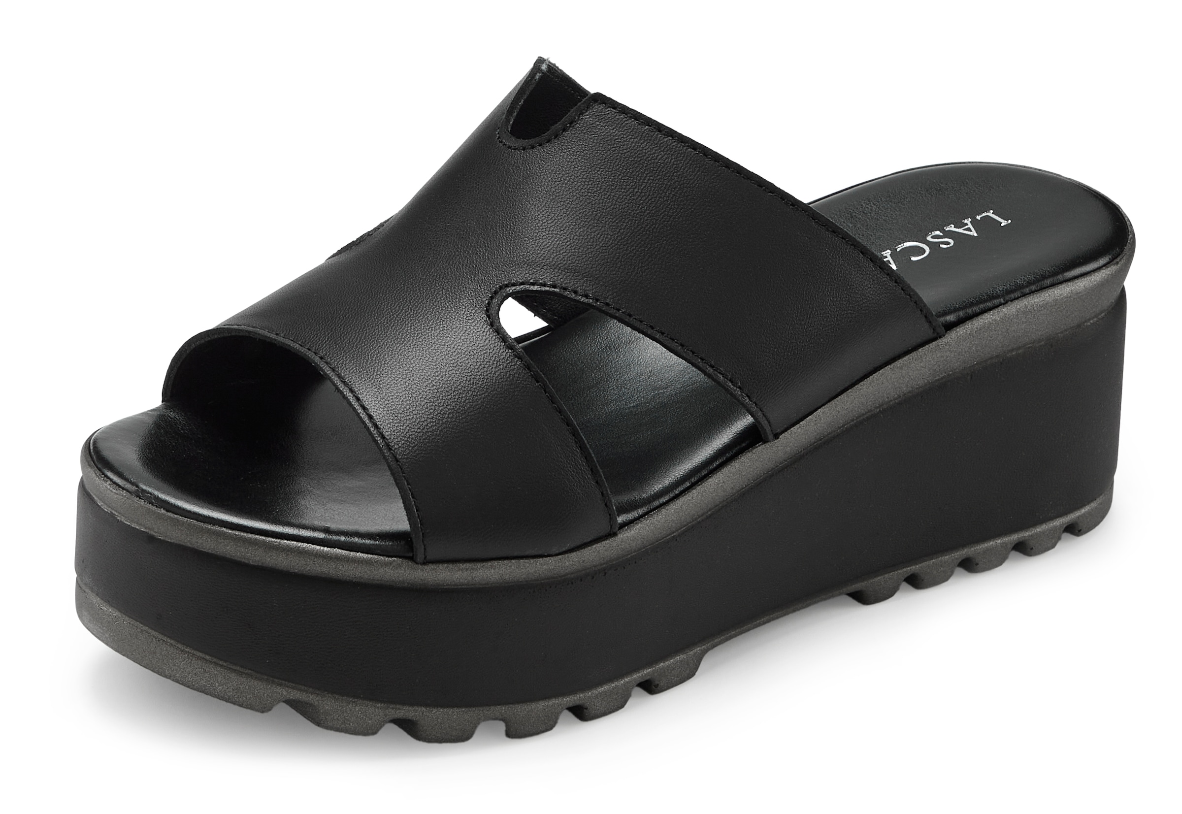 LASCANA Pantolette »Sandale, Sommerschuh, Mule, offener Schuh,«  NEU aus Leder mit Keilabsatz