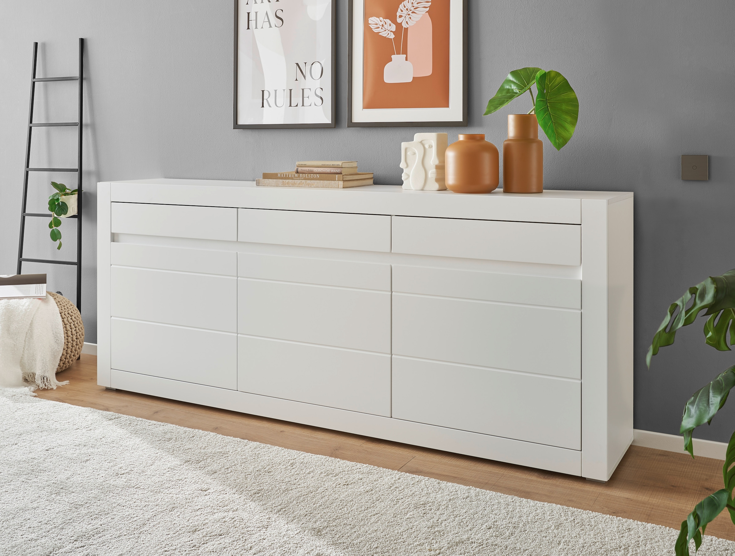 INOSIGN Sideboard »Chester, moderne Anrichte, Kommode mit Stauraum, Schrank, Weiß Matt«, (1 St.), austauschbare Blende in Griffleiste, zeitloses Design, 217 cm breit