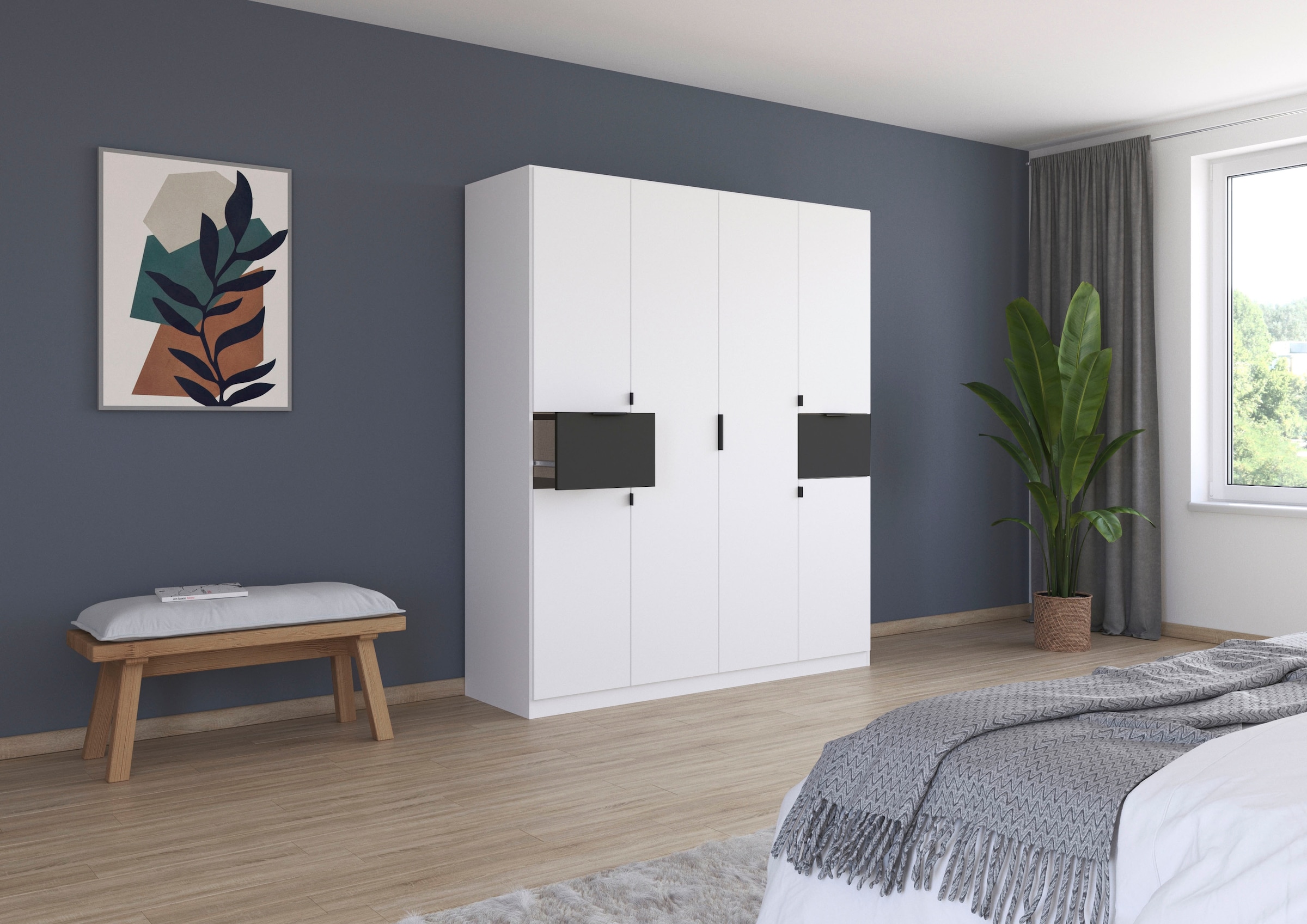 rauch Drehtürenschrank »Kleiderschrank Schrank Garderobe Wäscheschrank TICAO« Schubladen in der Höhe variabel positionierbar,  mit 2 geräumigen Schubladen, viel Stauraum MADE IN GERMANY