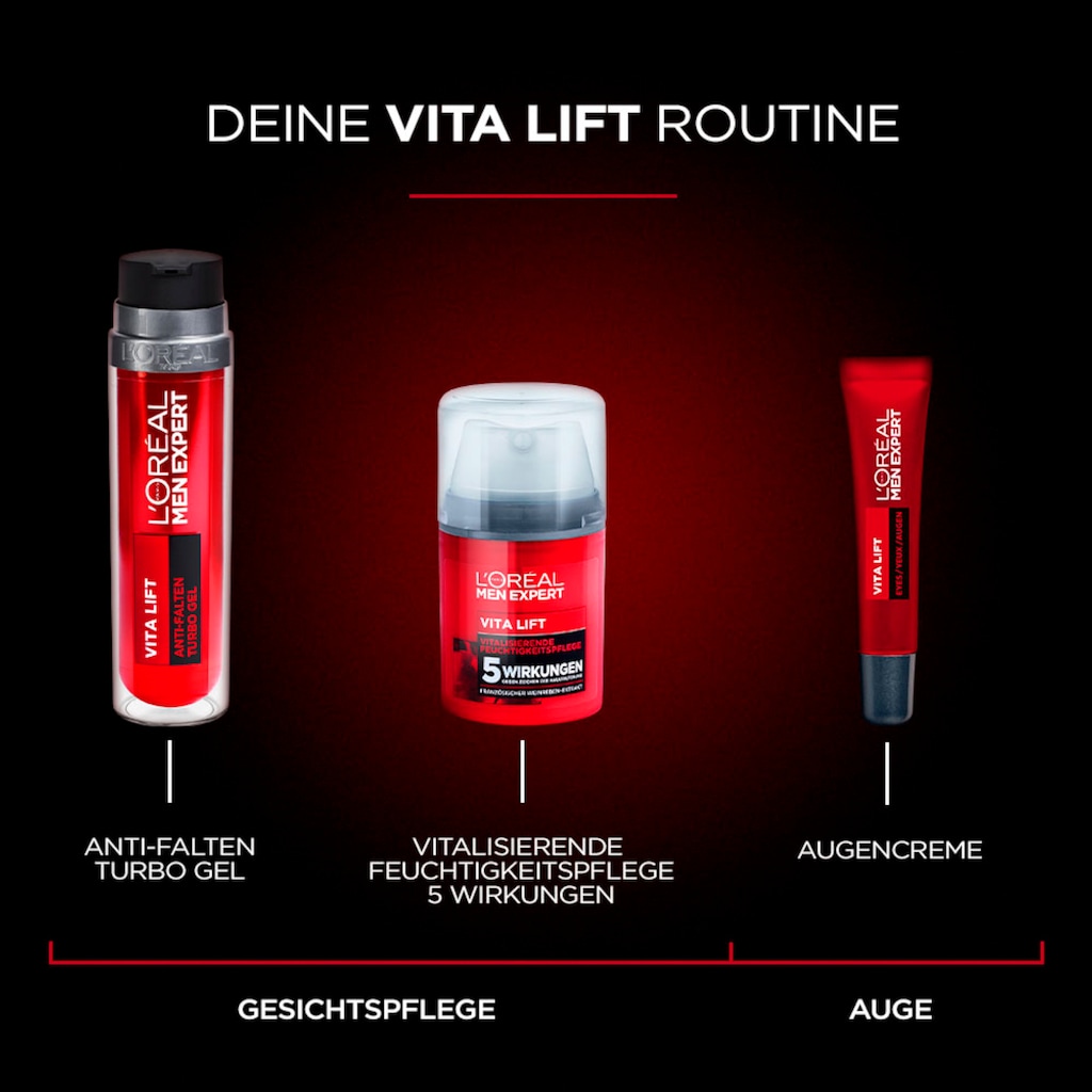 L'ORÉAL PARIS MEN EXPERT Gesichtsgel »Vita Lift Vitalisierende Feuchtigkeitspflege«, hochdosierte Anti-Aging Wirkung gegen Falten & Augenringe