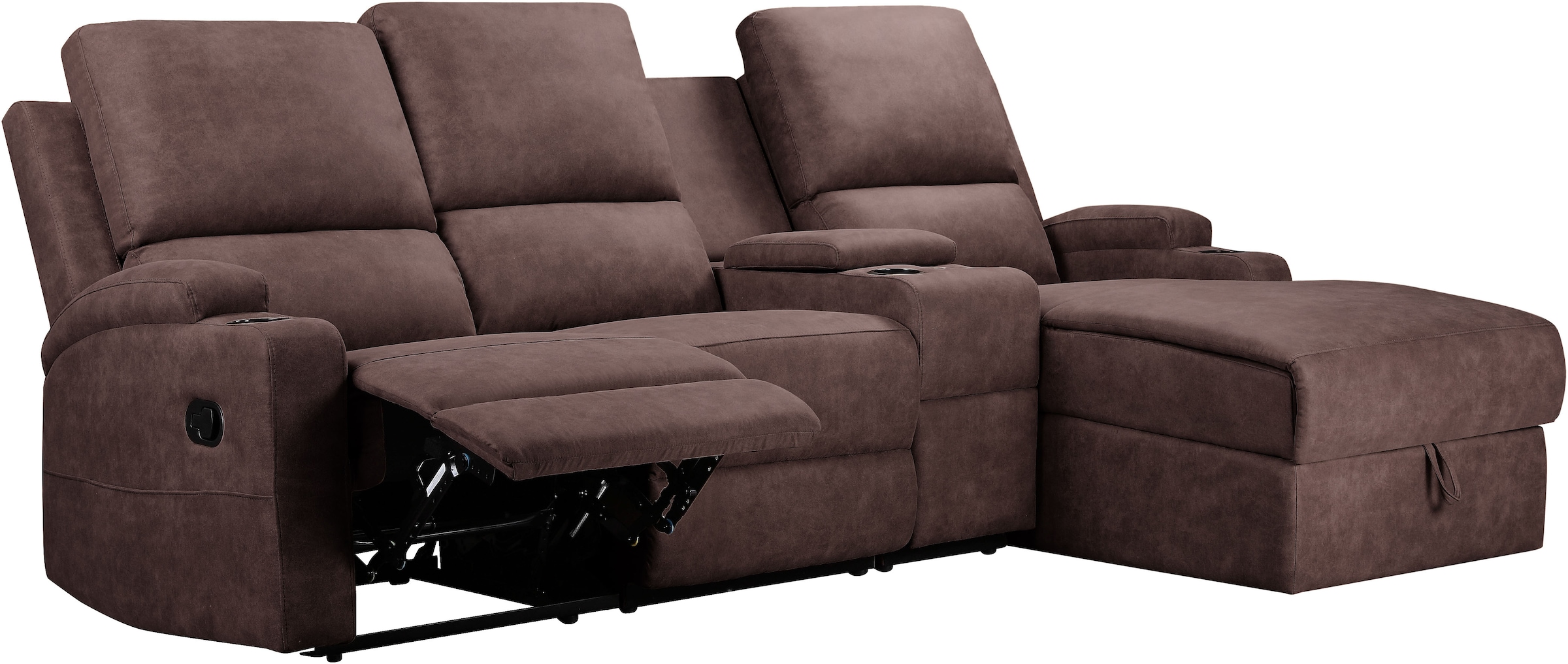 Home affaire Ecksofa »NAPORI Multimediasofa, 3er Kinosessel XXL, L-Form, 3 Bezugsstoffe«, Kinosofa mit Relaxfunktion, Getränkehalter, Staufach und Staukasten