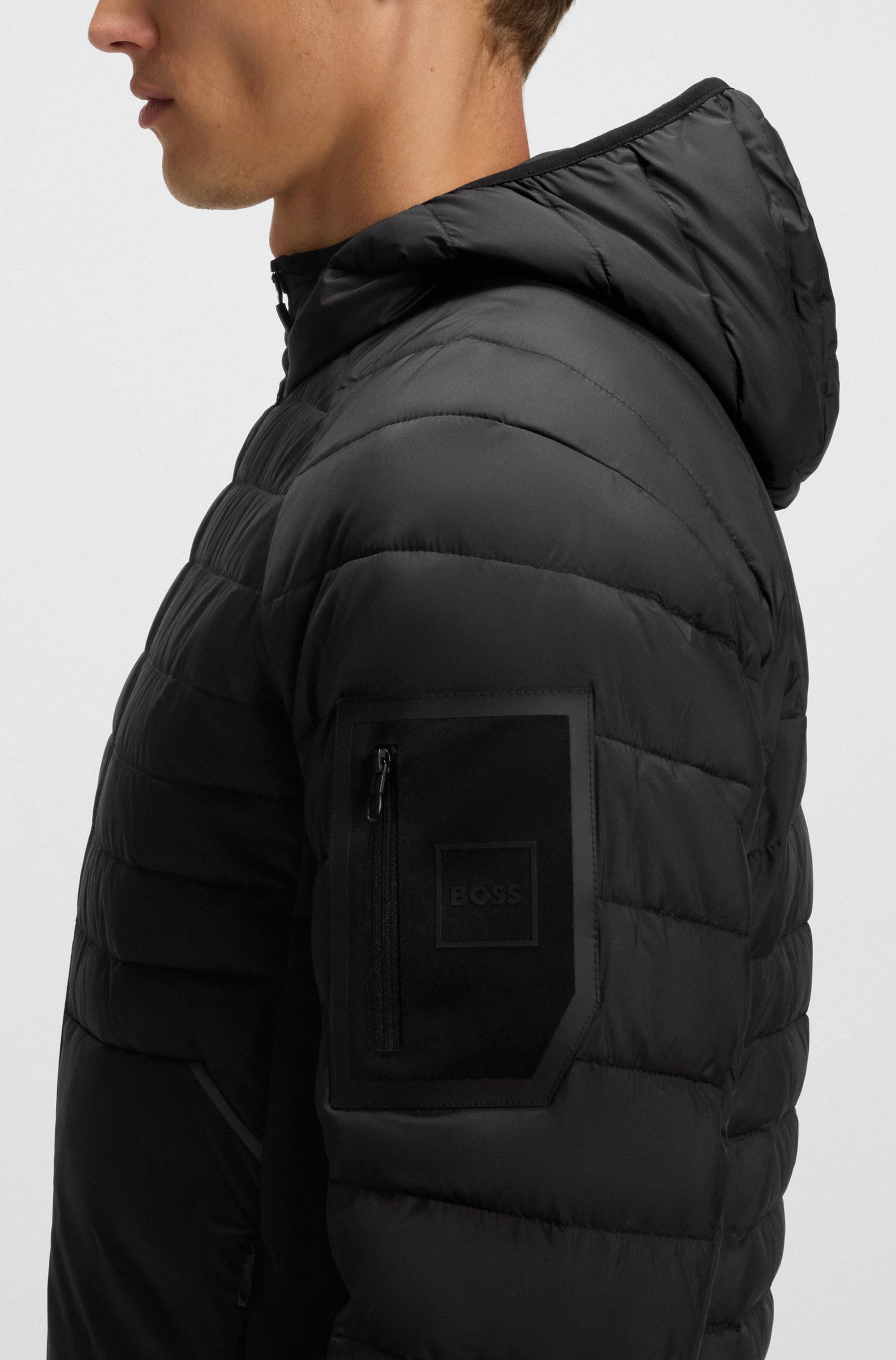 BOSS GREEN Steppjacke, mit Kapuze, Kapuze, Regular Fit, reflektierende Details