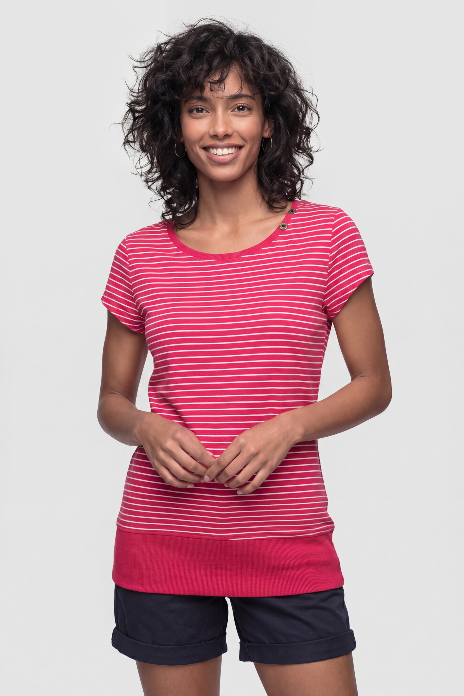 Alife & Kickin Rundhalsshirt Kurzarm mit feinem Streifenmuster, Scoop-Neck und Rippbund