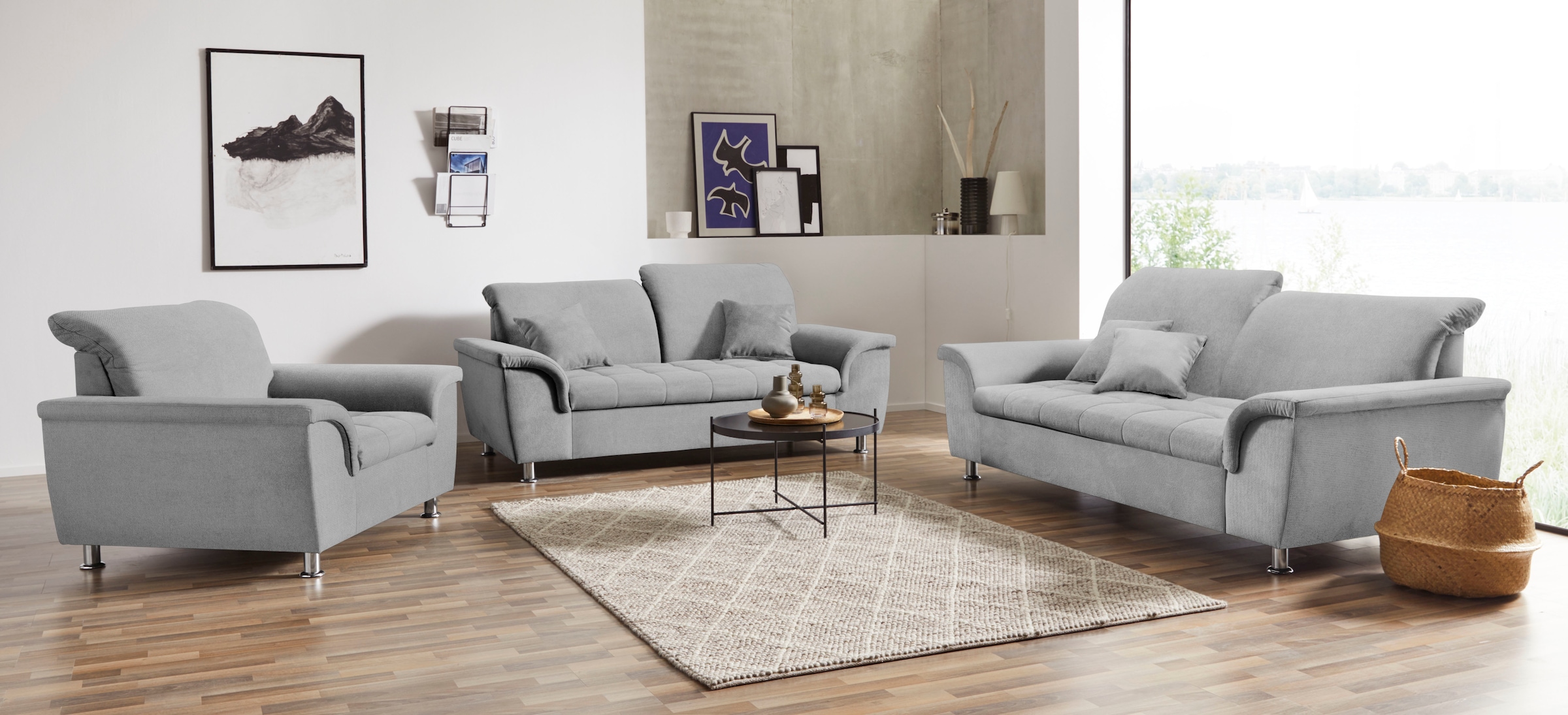 DOMO collection 2,5-Sitzer »Franzi, zeitlos und elegant, moderne Sitzheftung«, wahlweise mit Kopfteilverstellung, inklusive Zierkissen
