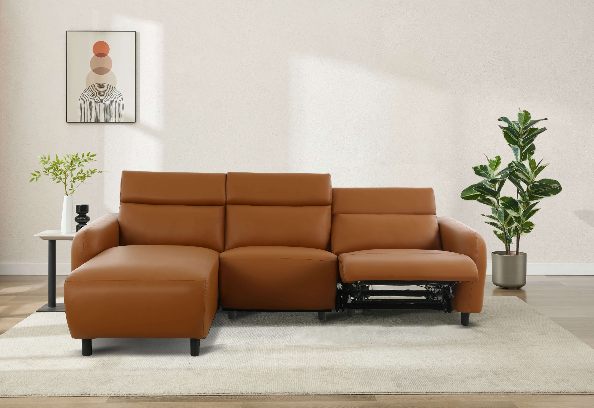 Home affaire Ecksofa »SKAANE Kunstleder, L-Form, 274 cm, manuelle u. elektrische Funktion,«, rundes Design, Kopfteilverstellung, Federkernpolsterung