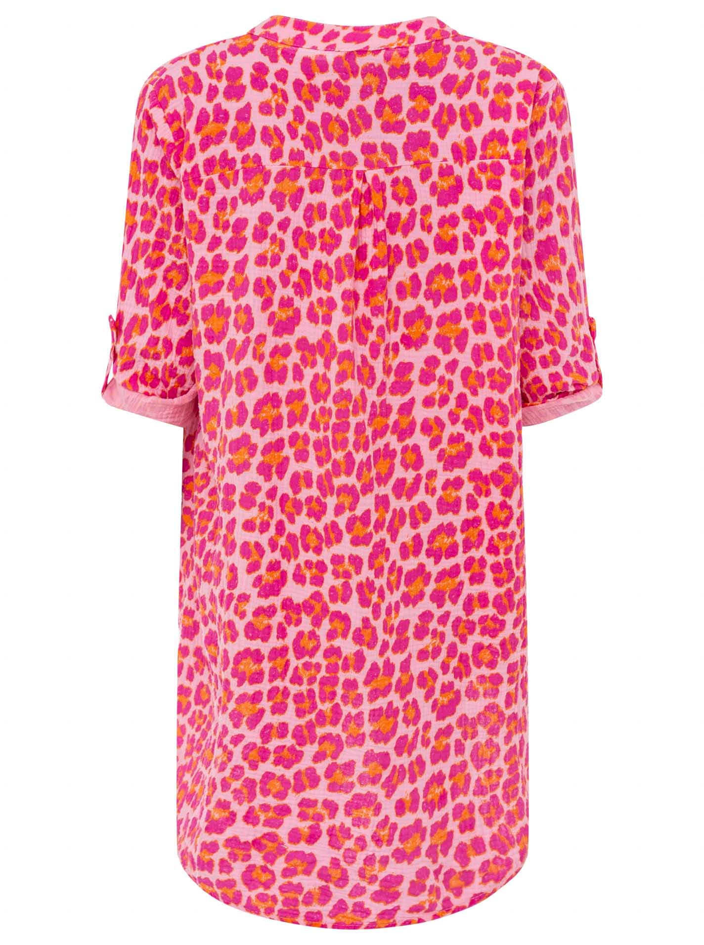 Zwillingsherz Blusentop »"Rom"« Turn-Up Ärmel, V-Neck. Leo-Muster, Musselin