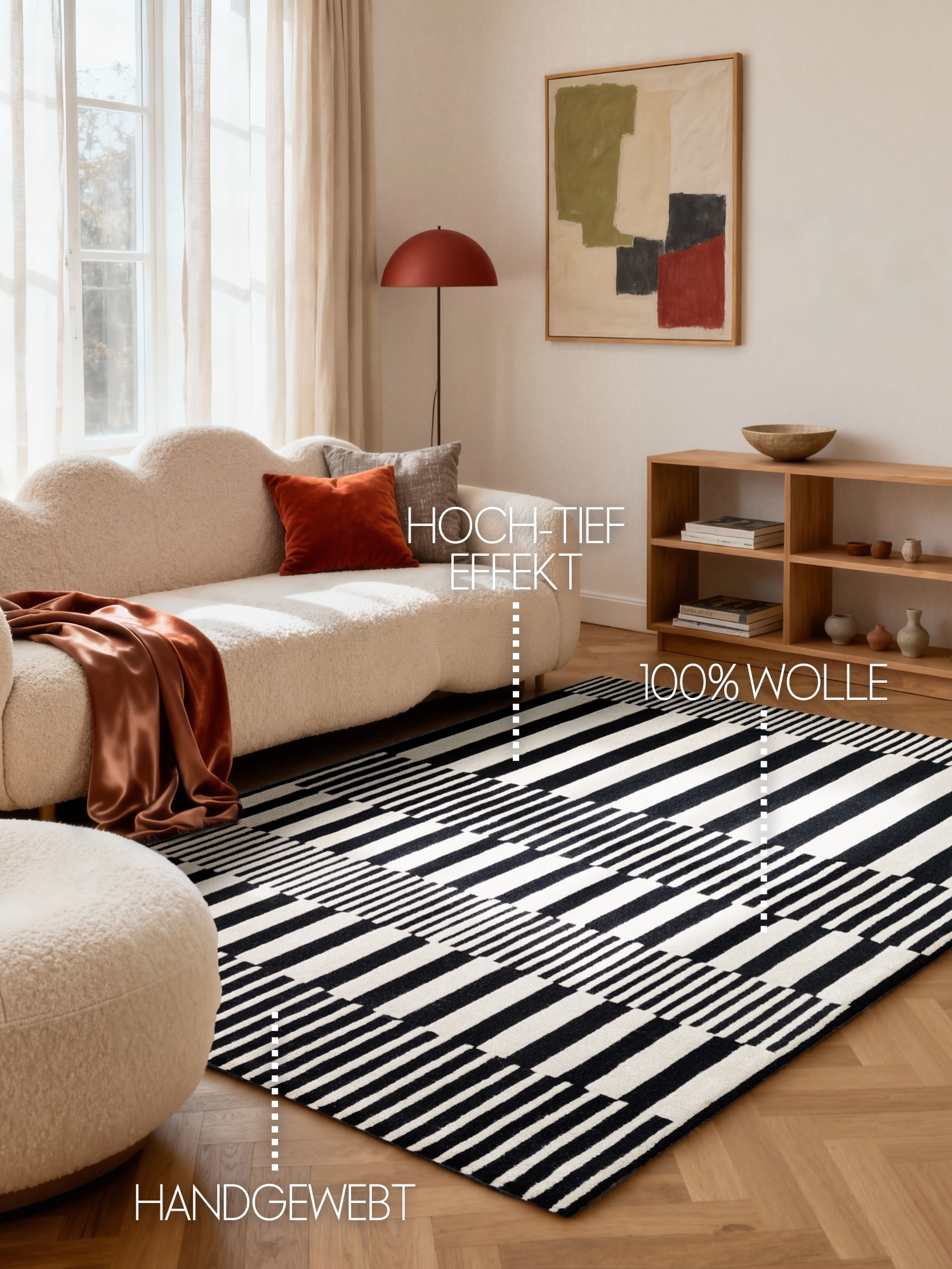 ELLE DECORATION Wollteppich »Pulse« rechteckig 12 mm Höhe Wolle, Natur, Wohnzimmer, Schlafzimmer, Modern, Geometrisch, Streifen