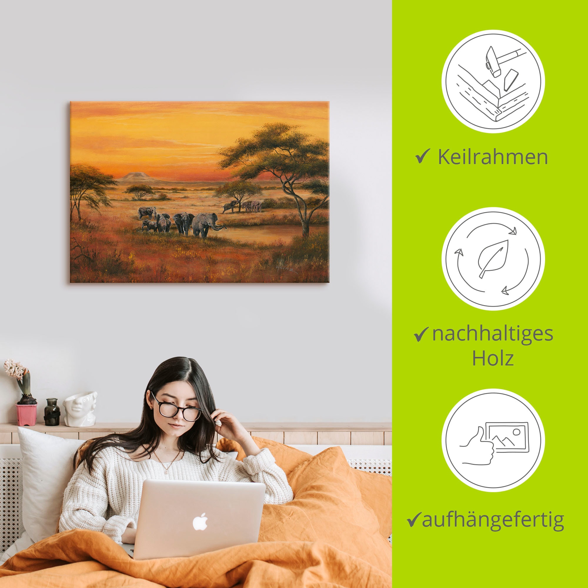 Artland Wandbild »Afrika Elefanten«, Afrika, (1 St.), als Alubild, Outdoorbild, Leinwandbild, Poster in verschied. Größen