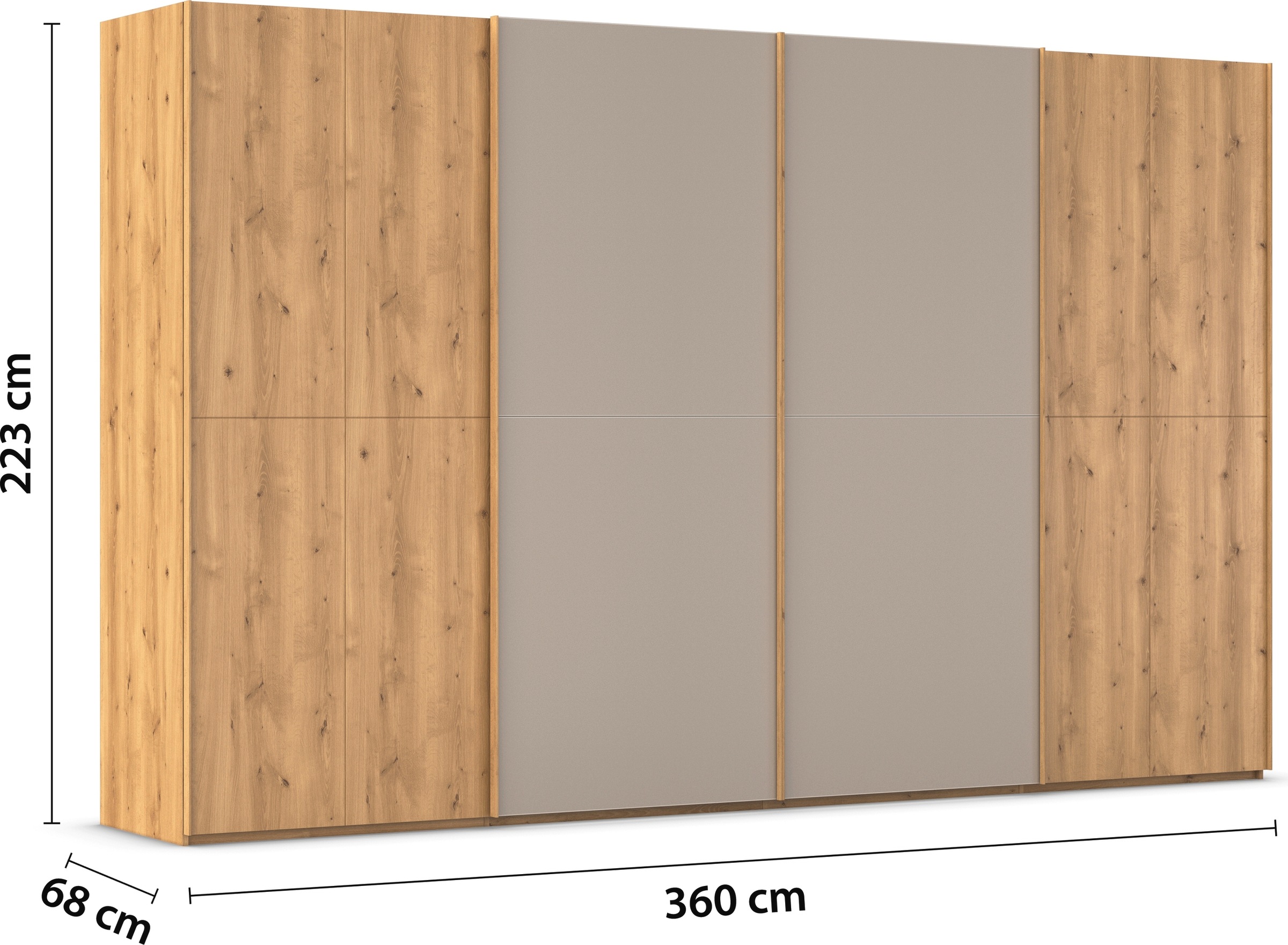 rauch Schwebetürenschrank »Kleiderschrank Schrank Garderobe Schlafzimmerschrank SCALE-WOOD«, edle geteilte Front in massiver Asteiche mit Glastüren MADE IN GERMANY