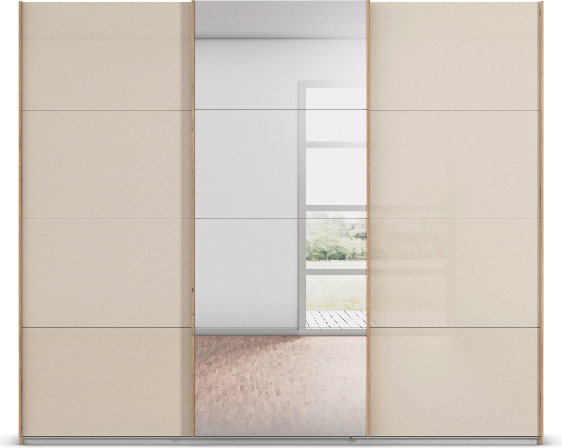 rauch Schwebetürenschrank »Kleiderschrank Kleiderschränke Schrank Garderobe AGORDO mit Glasfront«, durchdachte Innenausstattung, in 4 Breiten und 2 Höhen MADE IN GERMANY