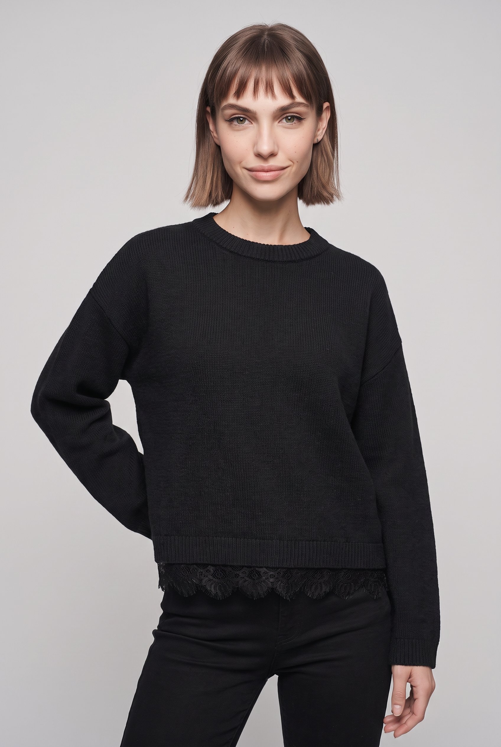 ONLY Strickpullover »ONLALIVIA LS LACE O-NECK CS KNT« Materialmix, regular fit