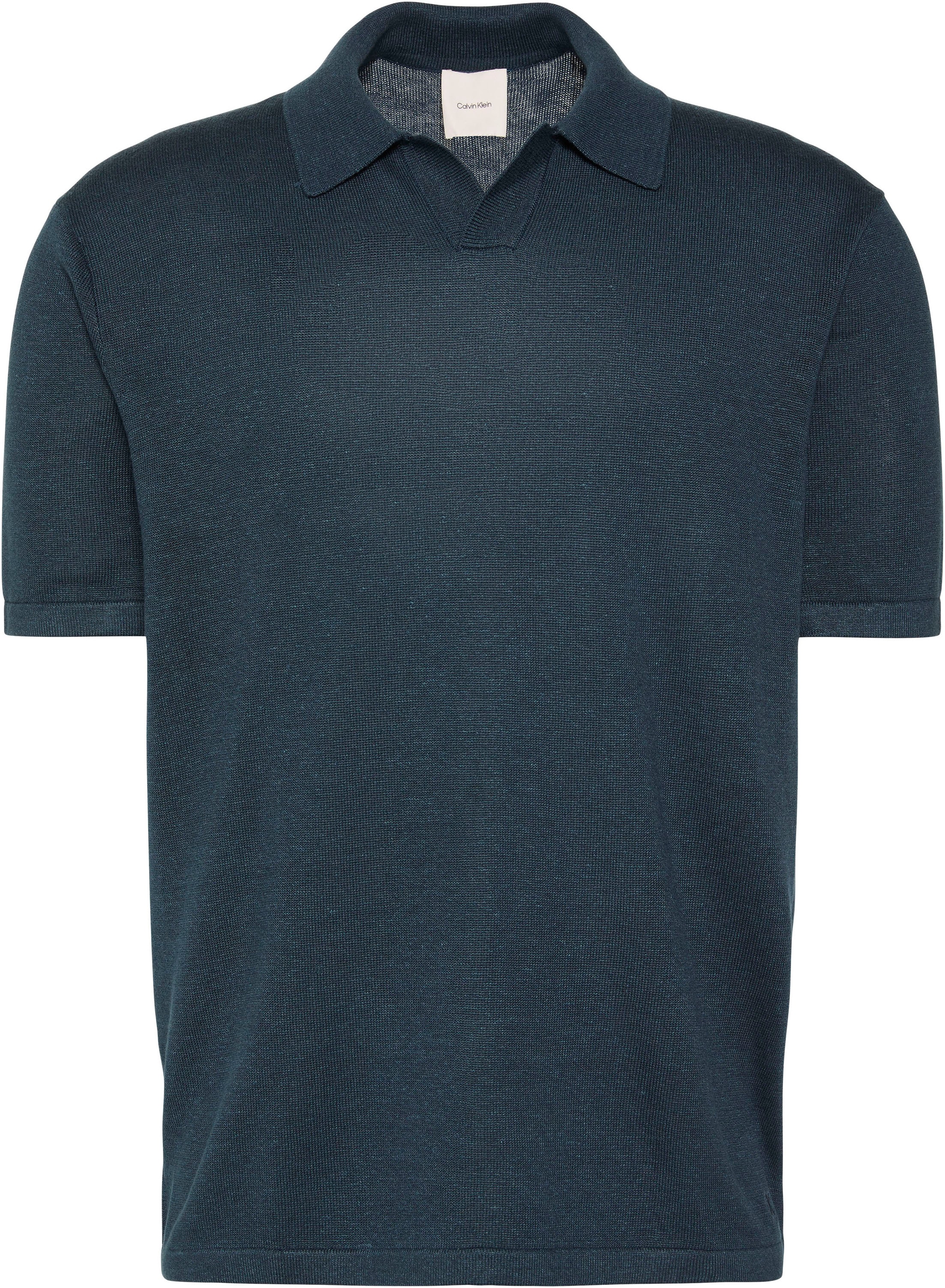 Calvin Klein Kurzarmpullover Feinstrick aus Leinenmix, Regular Fit, Polokragen