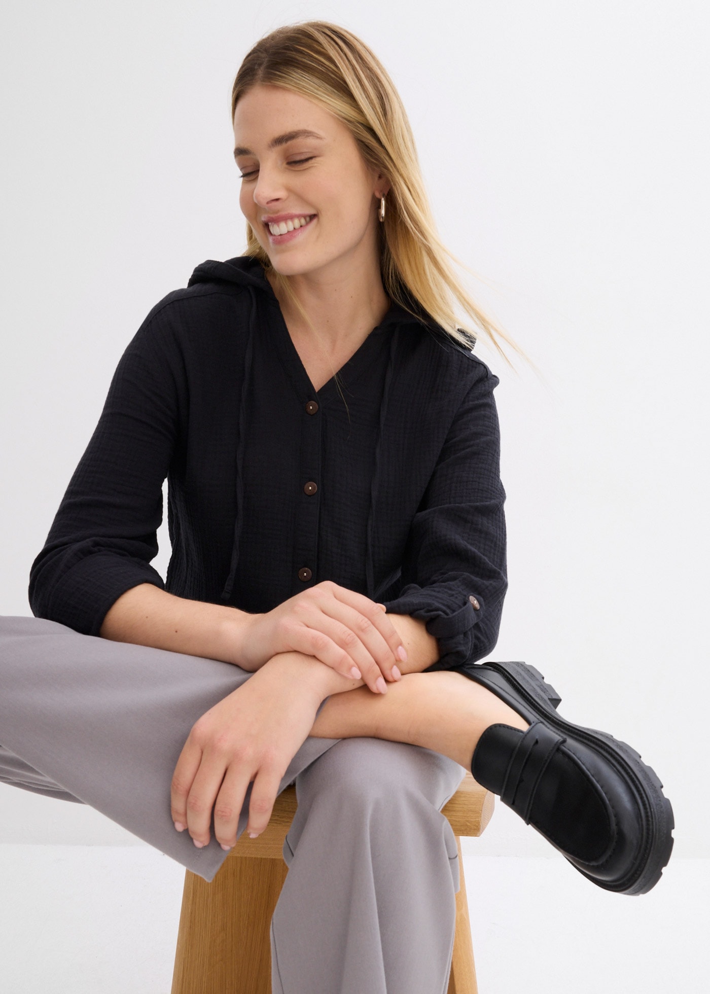 bonprix Schlupfbluse 1 Loose fit, für Frühling und Sommer, aus Baumwolle, Musselin-Tunika