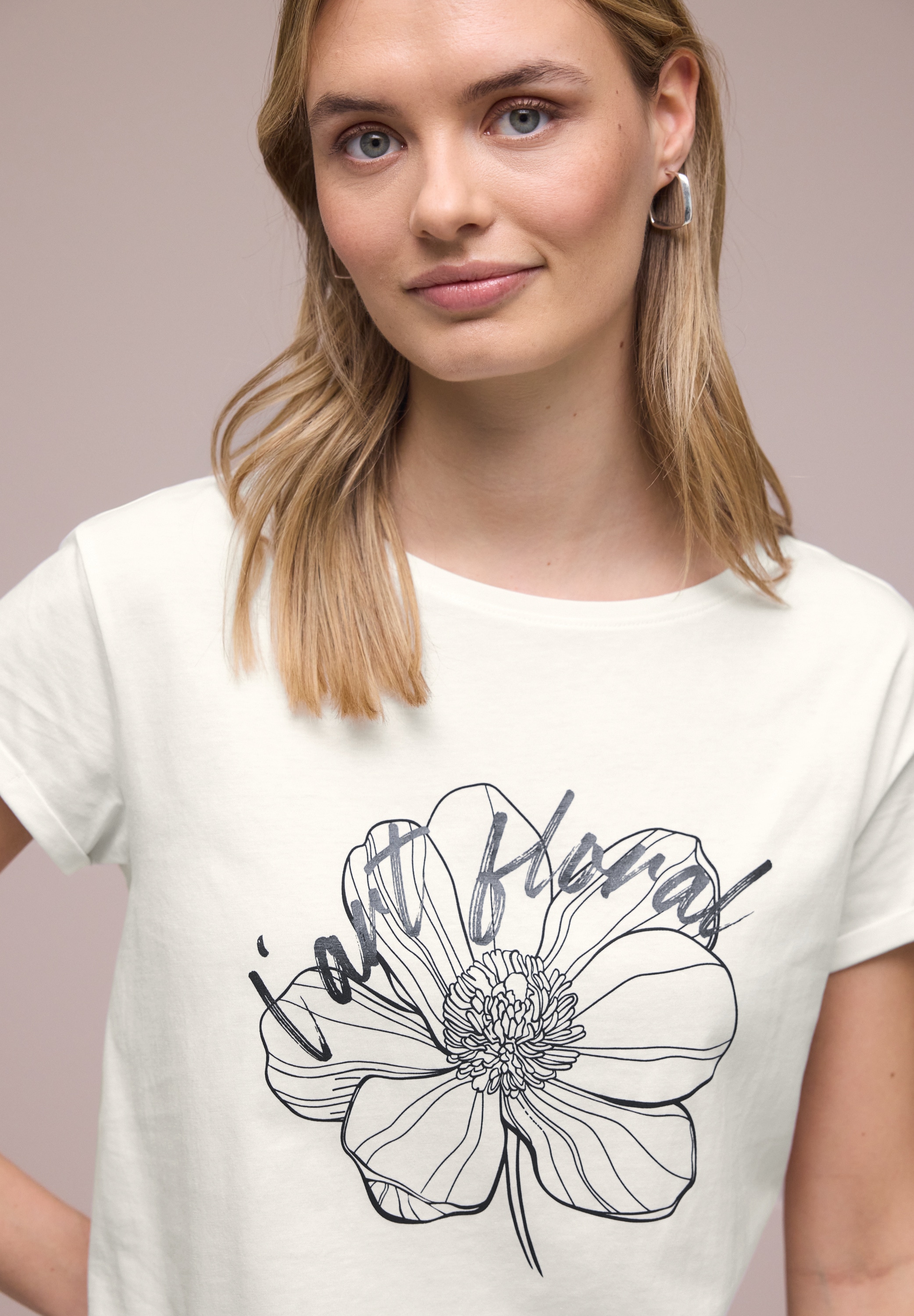 STREET ONE Rundhalsshirt Sommershirt mit floralem Artwork
