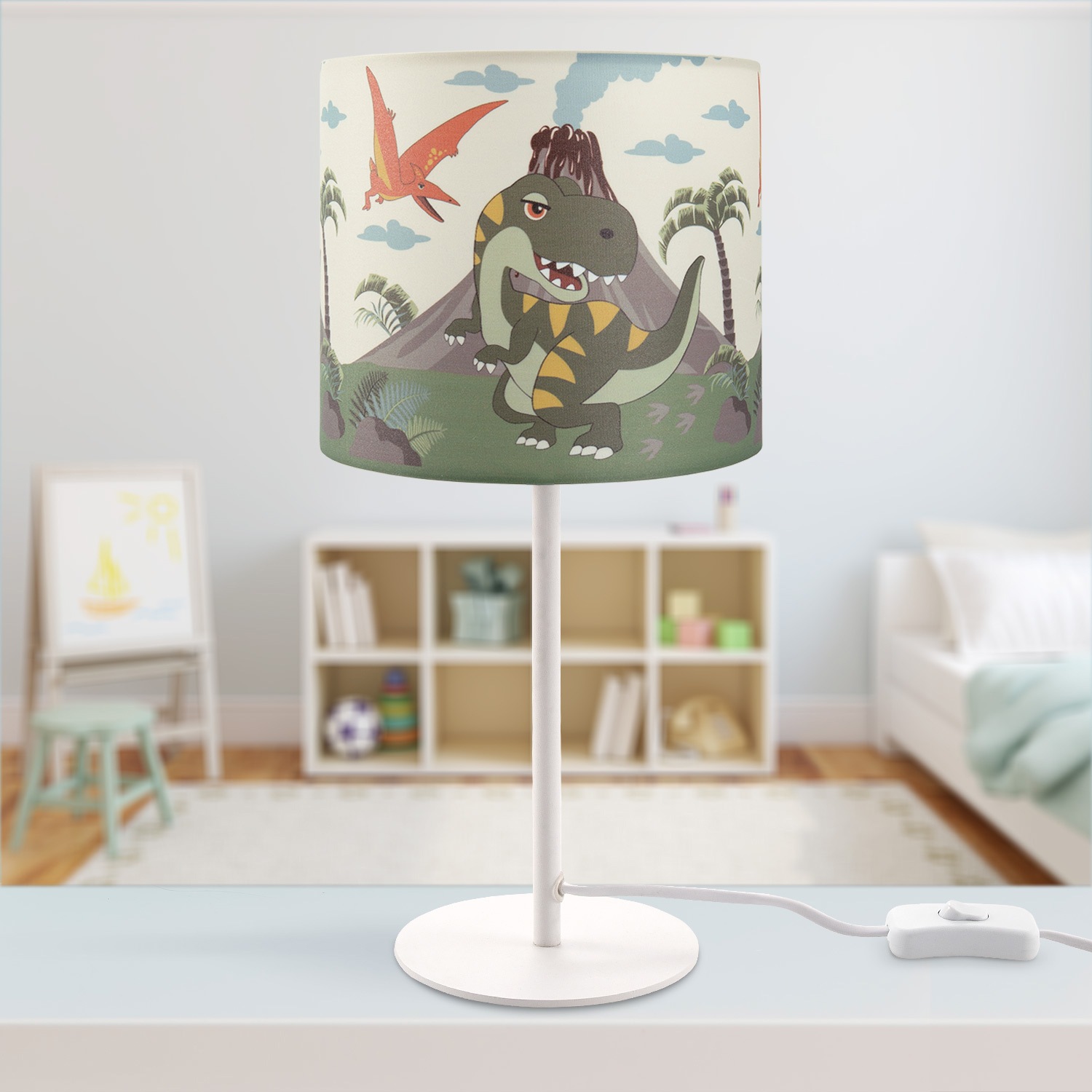 Paco Home Tischleuchte »Diamond 636«, 1 flammig, Leuchtmittel E14 | ohne Leuchtmittel, Kinderlampe LED Kinderzimmer, Lampe Dinosaurier, Tischleuchte E14