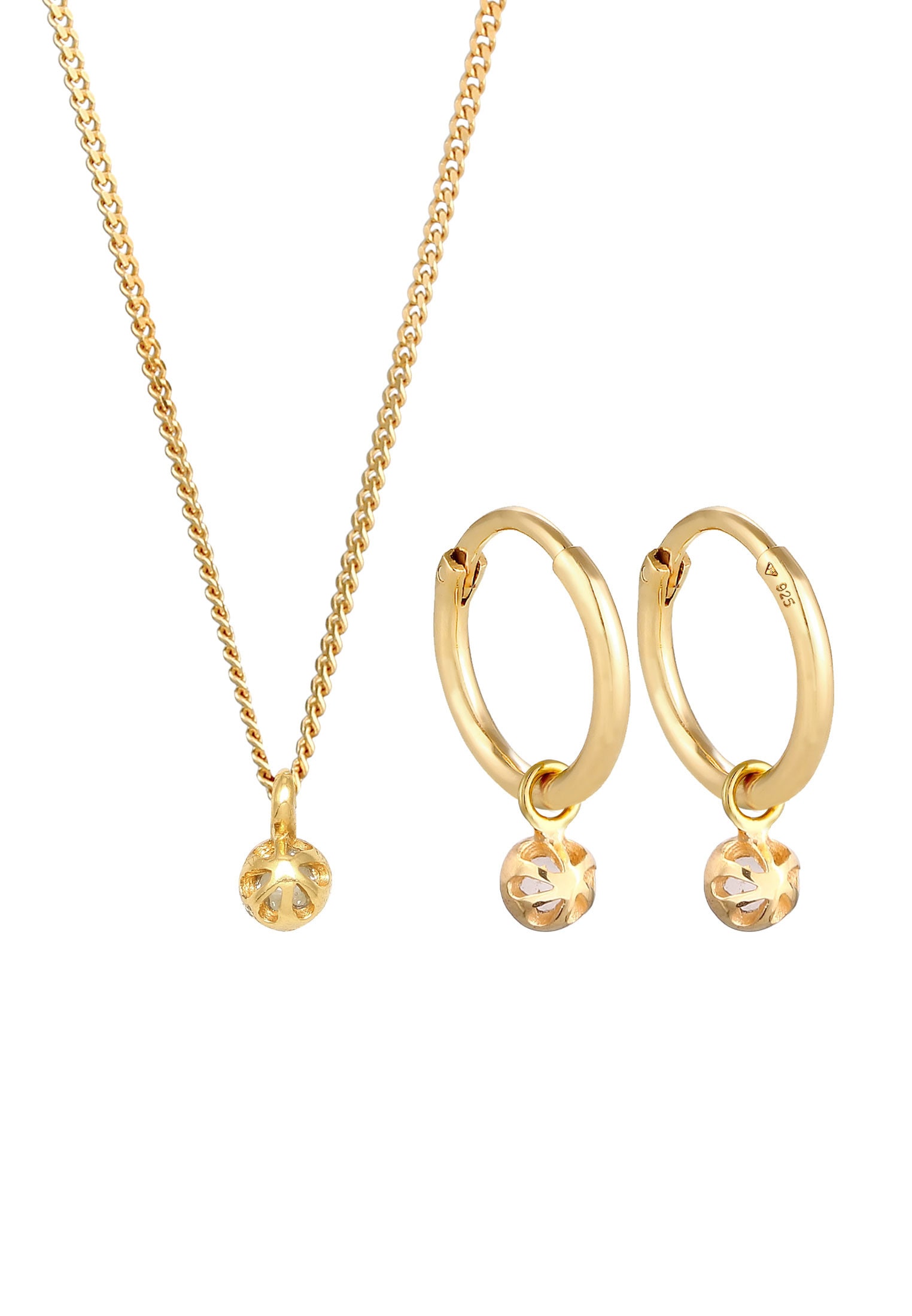 Elli Premium Ohrring und Ketten Set »Schmuckset Kette Creolen Rosa Quarz Stein 925 Silber«