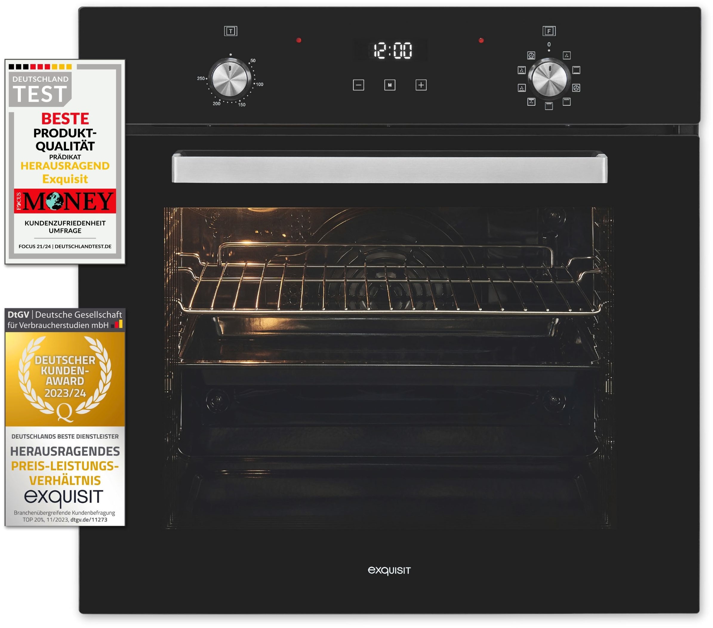 exquisit Backofen  »EBE76-9-H-020 schwarz«, mit 1-fach-Teleskopauszug