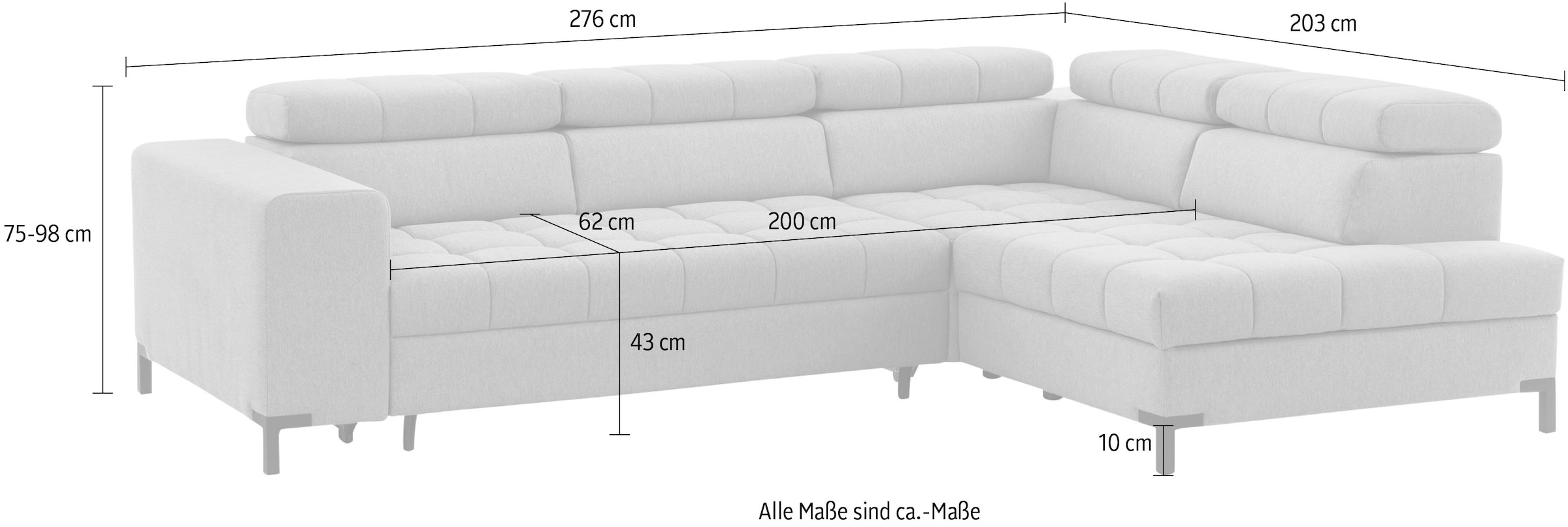 exxpo - sofa fashion Ecksofa »Bocco, hochwertige Verarbeitung, toller Sitzkomfort, bequem, L-Form«, wahlweise mit Bettfunktion u. Bettkasten, inkl. Kopfteilverstellung