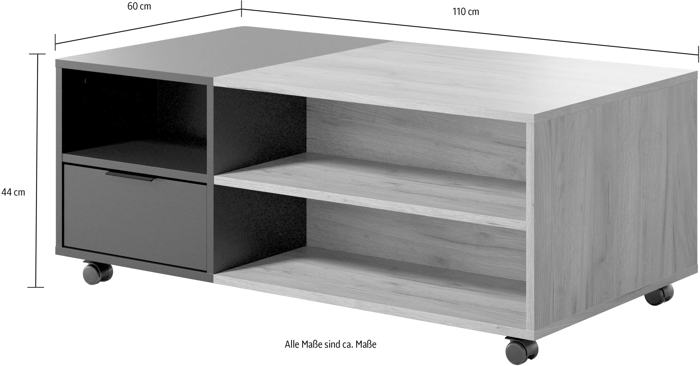 INOSIGN Couchtisch »Kriens«, Eleganter Wohnzimmertisch auf Rollen - Maße (B/T/H) 110/60/44 cm