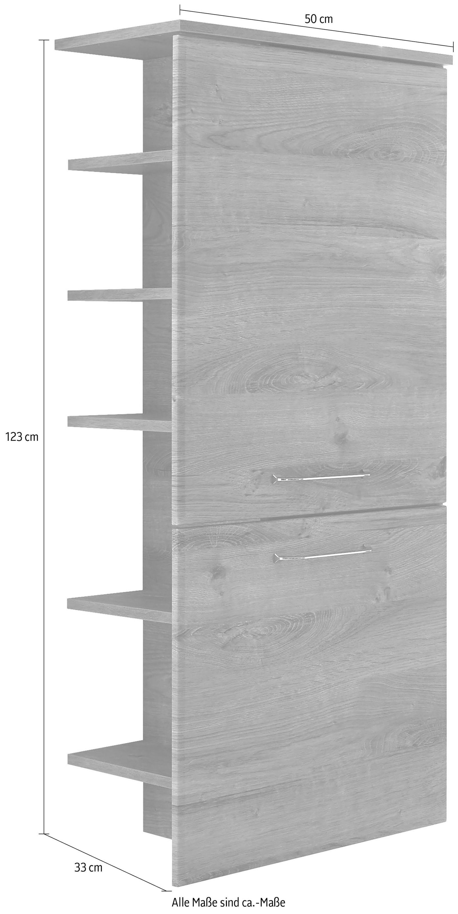 Saphir Midischrank »Quickset Badschrank 50 cm breit, 2 Türen, seitliche Ablagen«, Badezimmer-Midischrank inkl. Türdämpfer, Griffe in Chrom glänzend