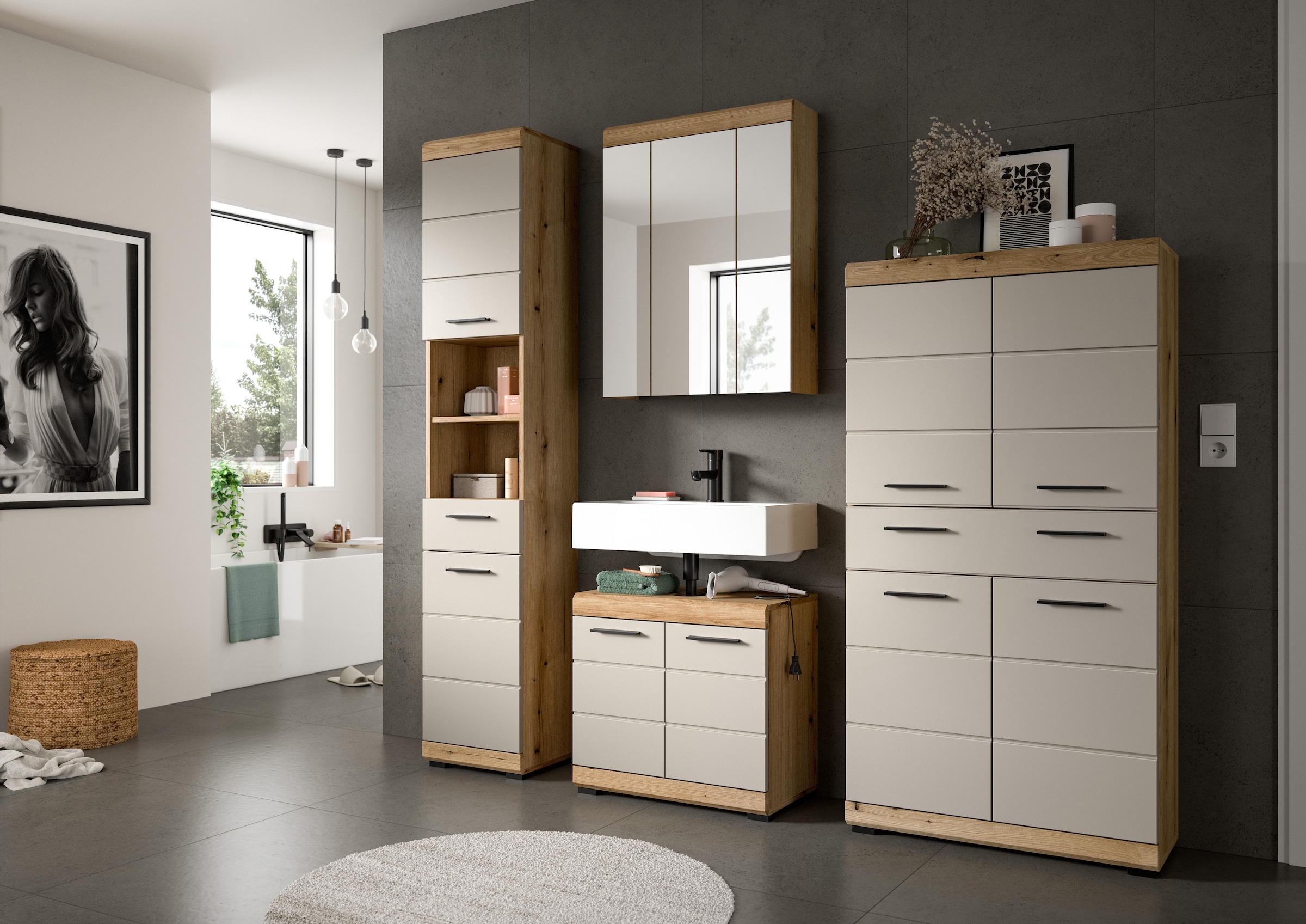 welltime Midischrank »SIENA, Breite 74cm, 4 Türen, 1 Schubkasten, 4 Fächer, MDF-Front« TOPSELLER!,  in verschiedenen Farben erhältlich, Badmöbel, Badschrank, Schrank, Bad