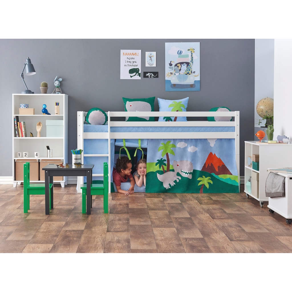 Hoppekids Hochbett »«Dinosaurier»«, mit Matratze & Vorhang, umbaubar, 2Sizes