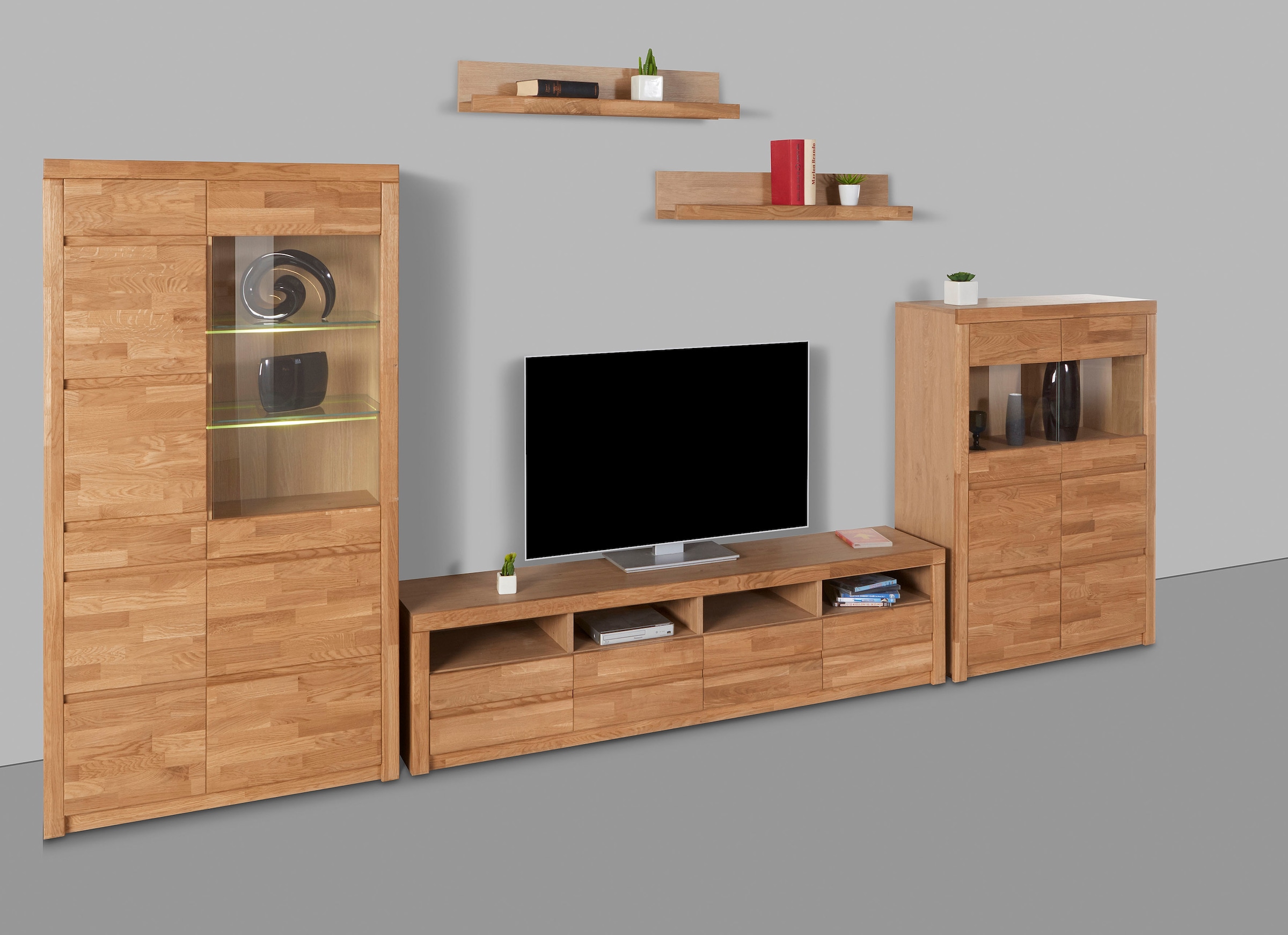 Home affaire Wohnwand »Silkeborg«, (Set, 5 St.), teilmassiv mit schöner, griffloser Optik