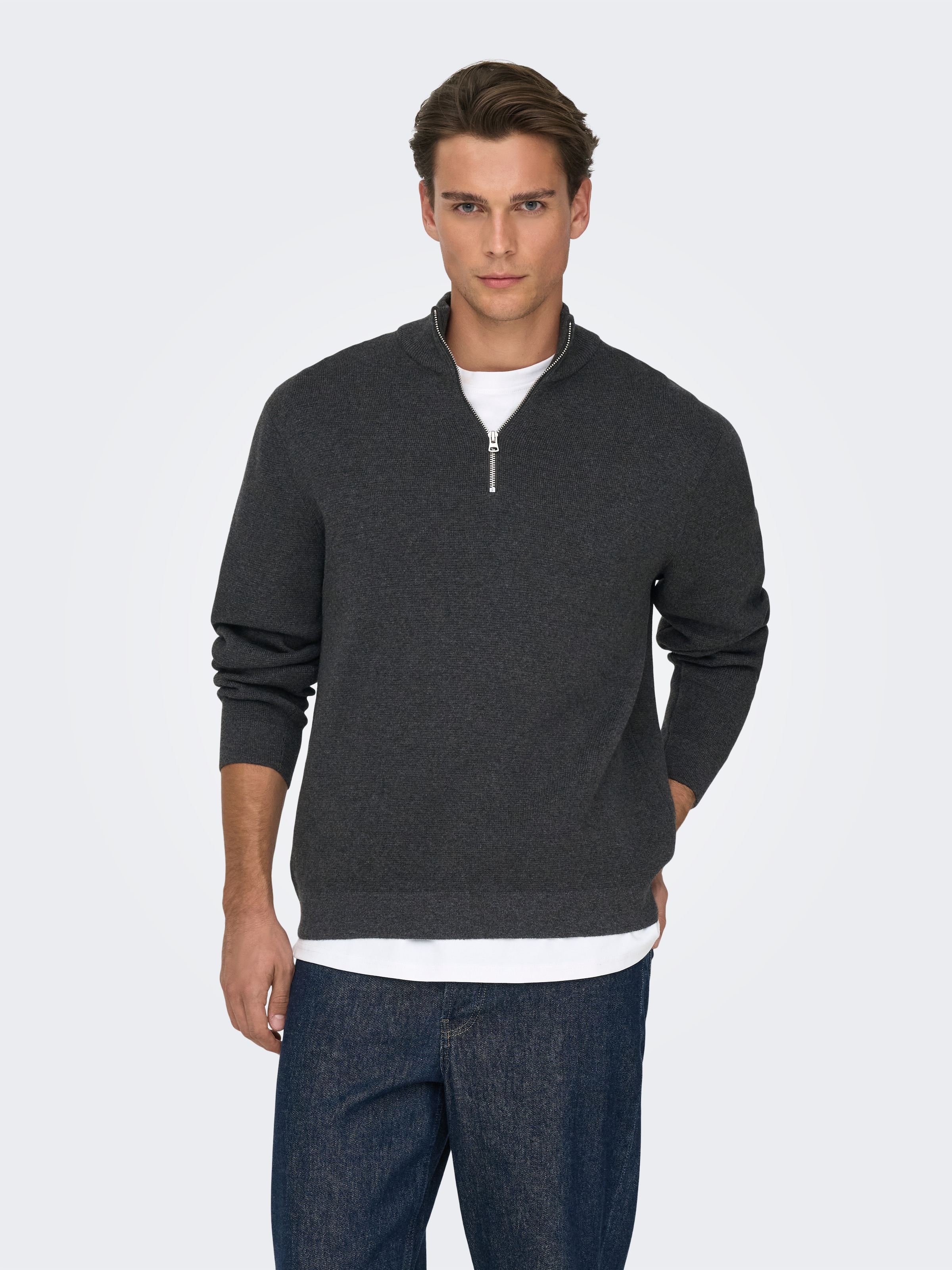 ONLY & SONS Troyer »ONSTING LIFE REG HALF ZIP KNIT NOOS« Baumwolle, regular fit