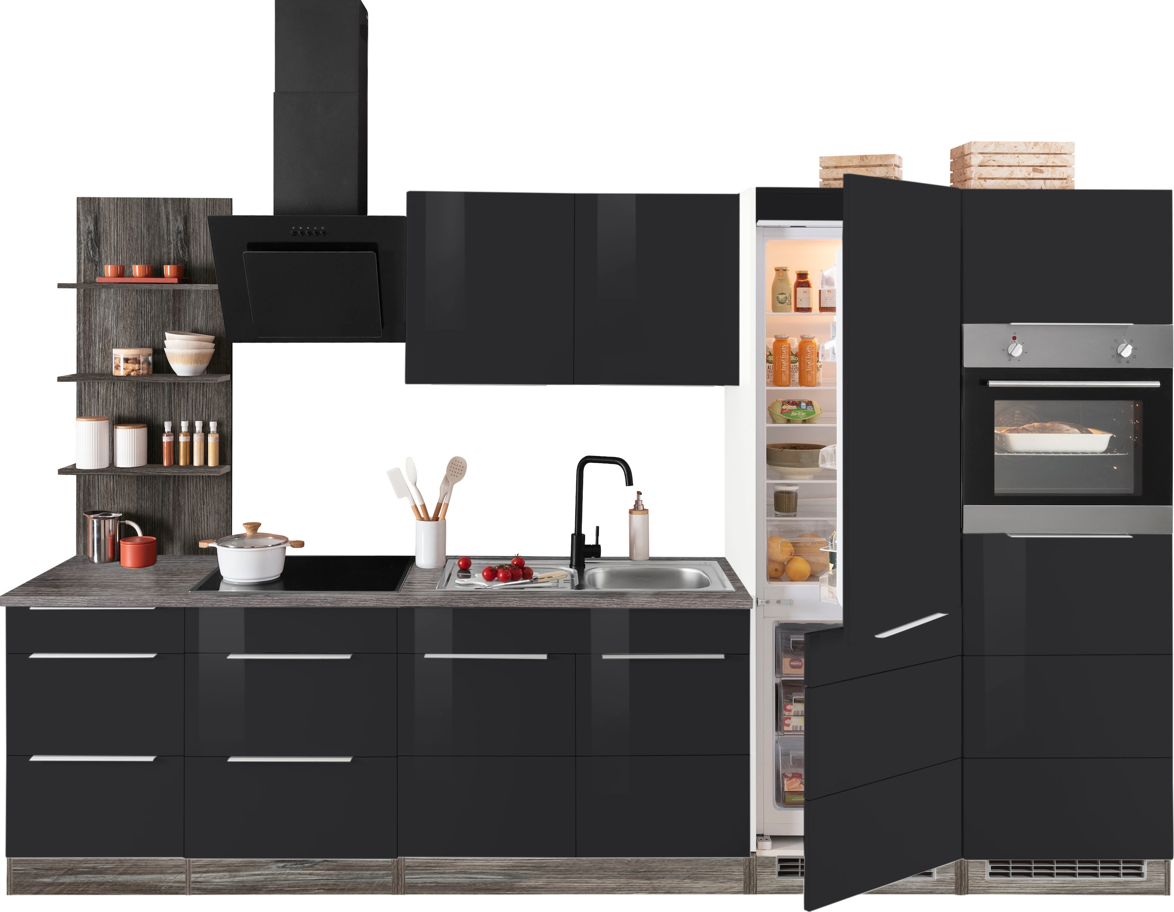 KOCHSTATION Küchenzeile »KS-Brindisi Breite 330 cm«, wahlweise mit E-Geräten und Induktion, mit MDF-Fronten und Regal
