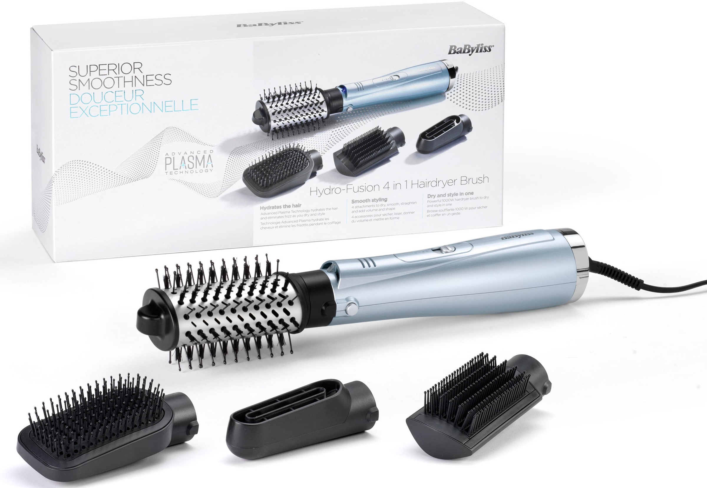 Babyliss Warmluftbürste »Hydro Fusion Smooth & Shape« 4 Aufsätze in blau