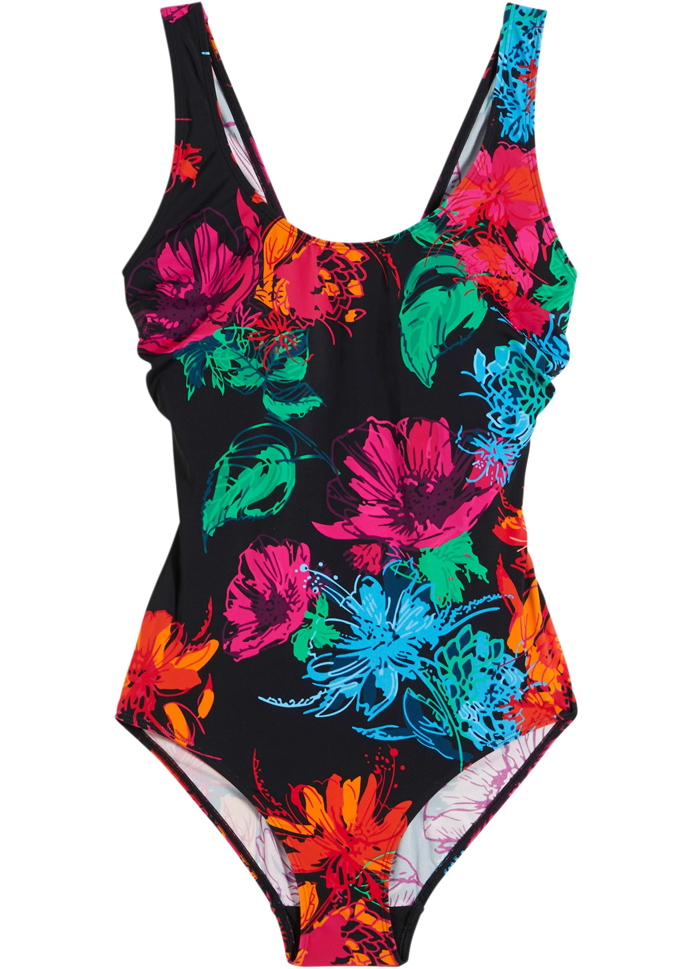 bonprix Badeanzug sportlicher Stil, mit Blumendruck, mit Elasthan-Anteil