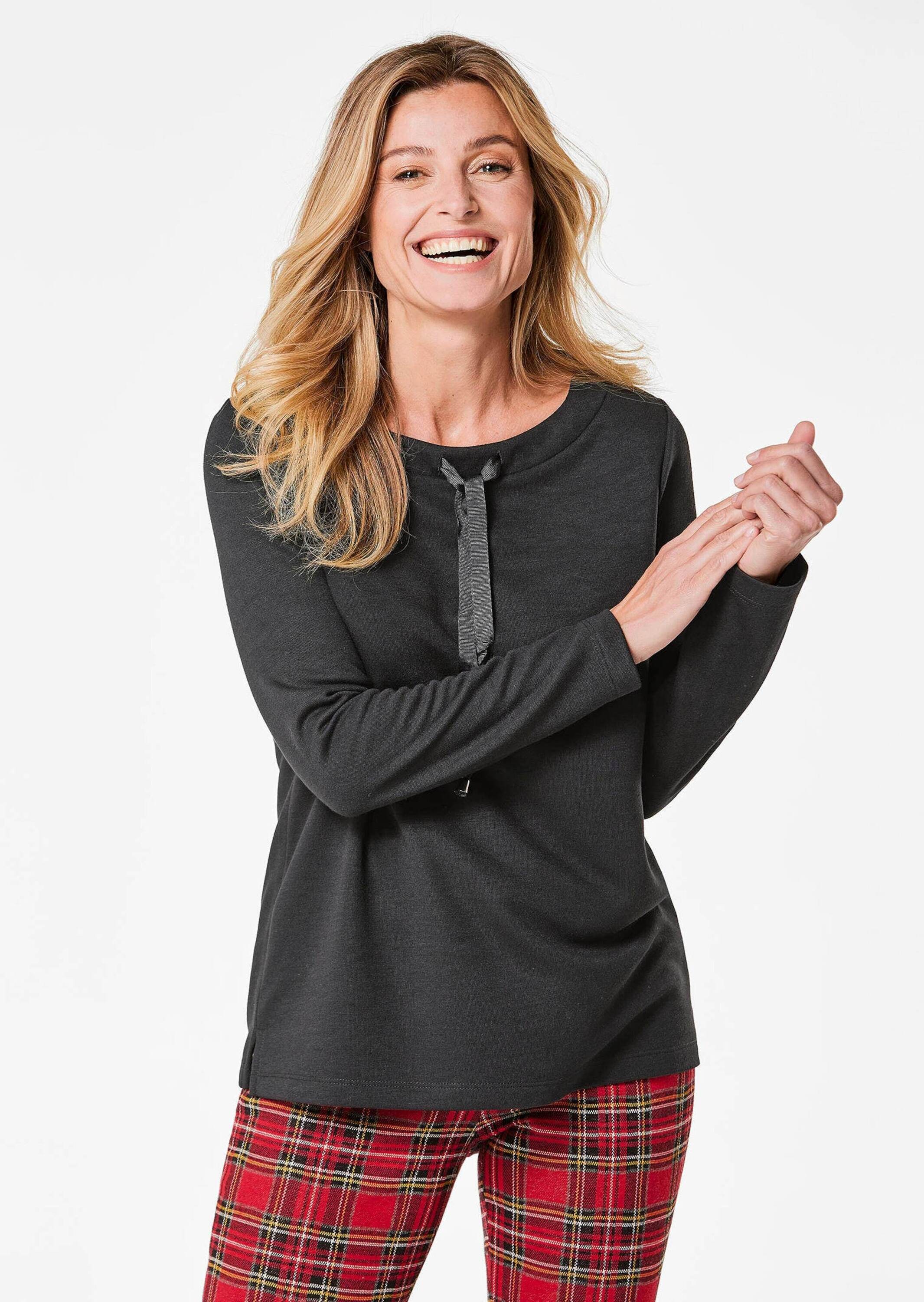GOLDNER Print-Shirt »Sweatshirt mit halsfernen Kragen und Tunnelzug«