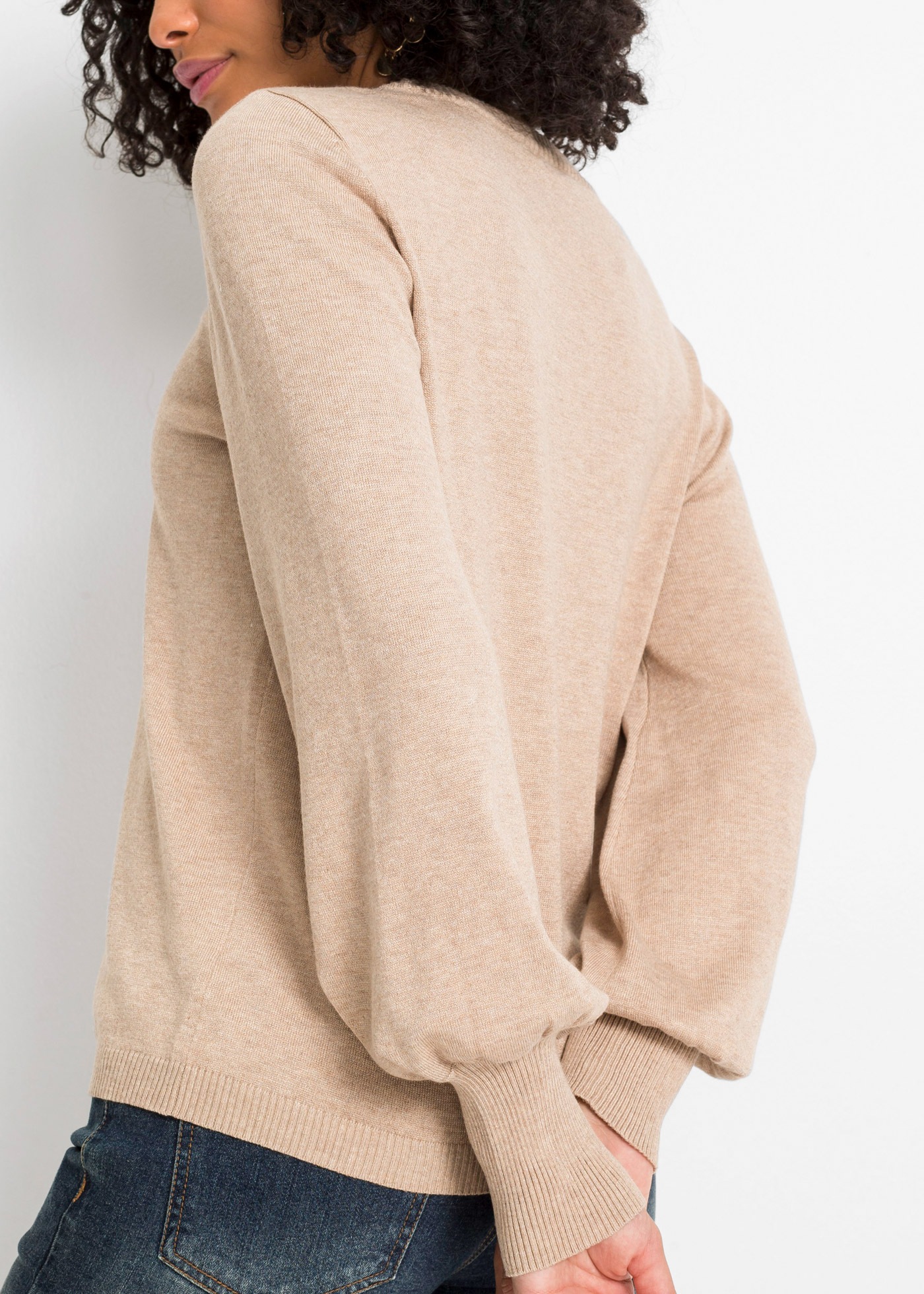 bonprix Strickpullover aus Viskose und Polyamid, mit Rundhals-Ausschnitt, mit Ballon-Ärmeln