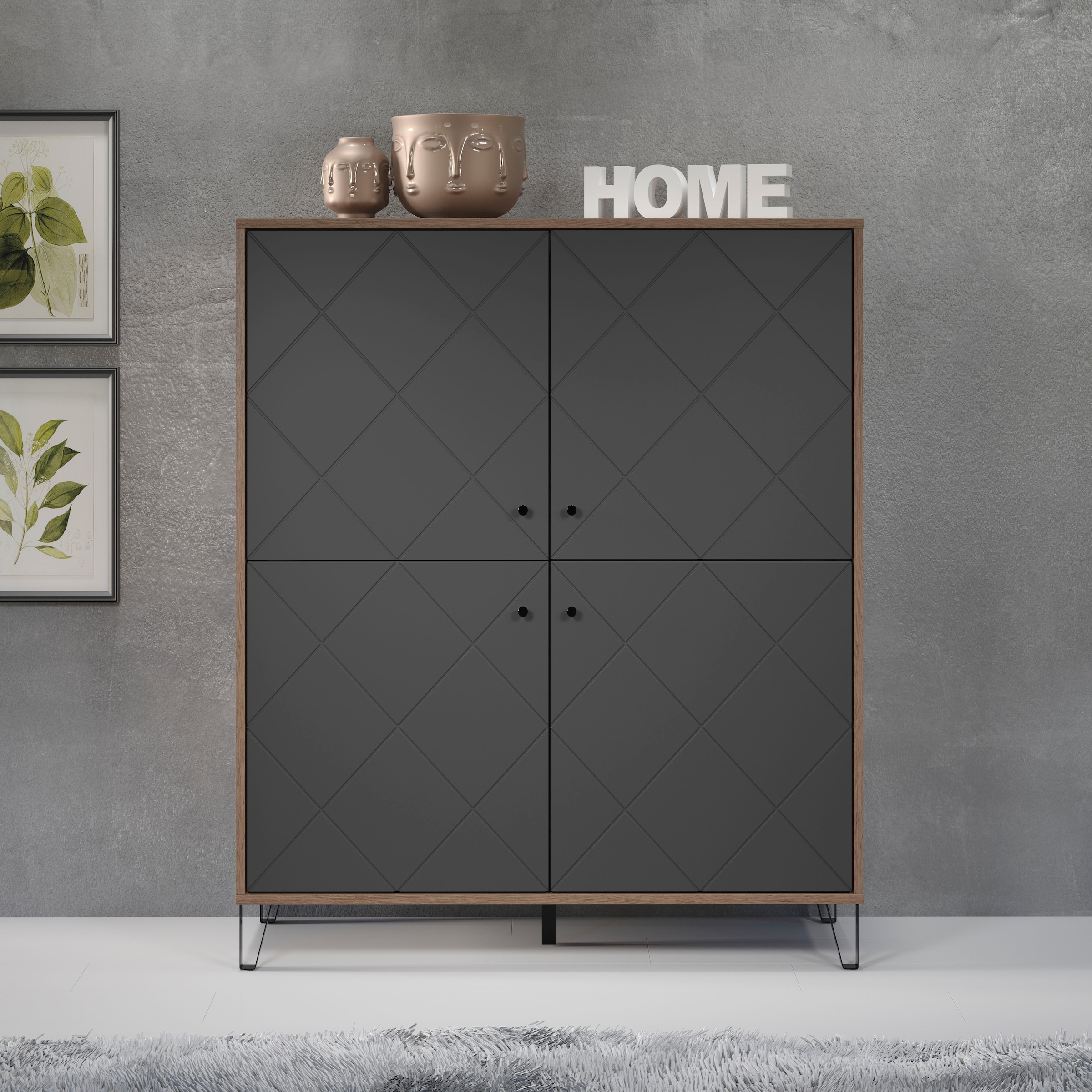 Home affaire Highboard »Molveno« 1 Stk. tlg. Highboard mit 4 Türen & Soft-Close - (B/T/H) 123/40/136 cm