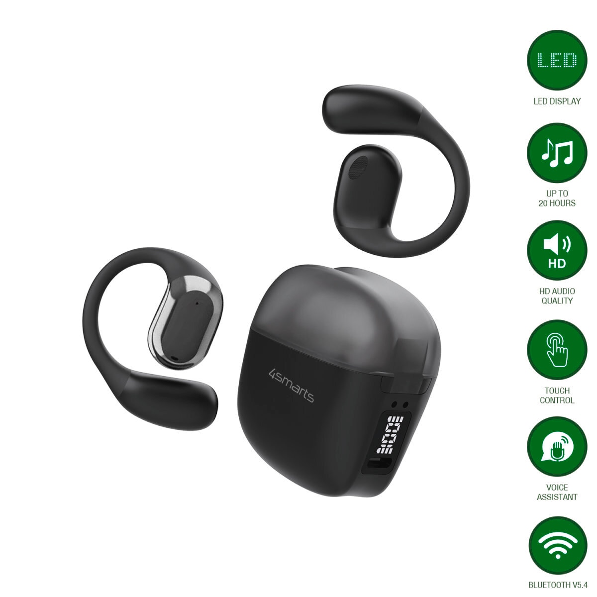 4smarts wireless Kopfhörer »SkyBuds Sport OWS«, A2DP Bluetooth, Freisprechfunktion-On-Ear-Erkennung, Open-Ear Design,intelligente LED-Anzeige,intuitive Berührungssteuerung